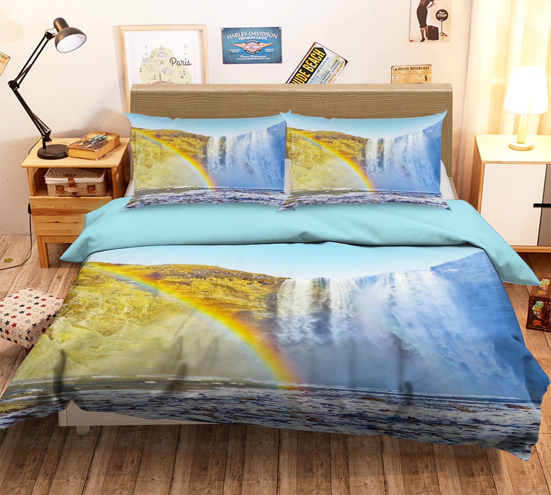 3D Waterfall Rainbow 15151 Bed Pillowcases Quilt