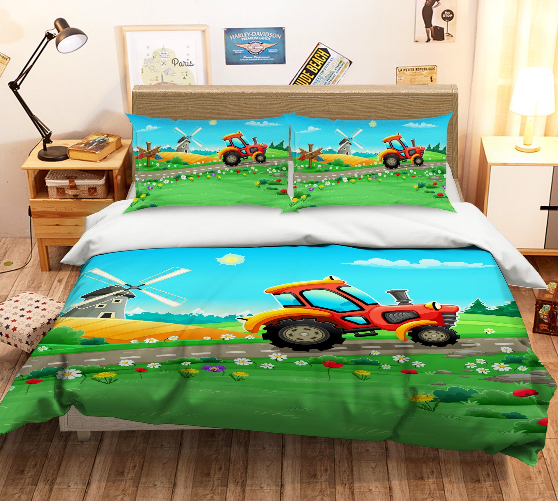 3D Lawn Car Windmill 19149 Bed Pillowcases Quilt