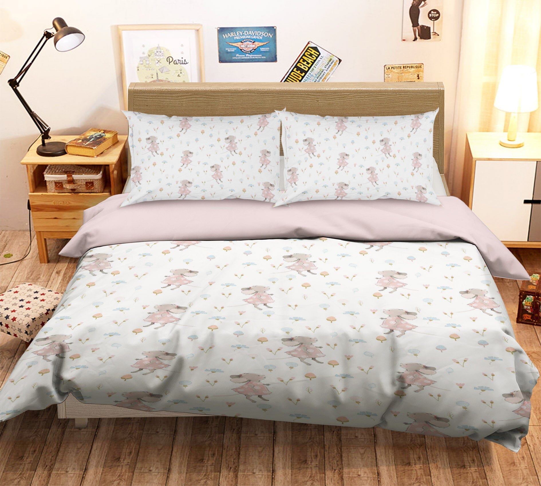 3D Pink Mouse Flower 199 Uta Naumann Bedding Bed Pillowcases Quilt Quiet Covers AJ Creativity Home