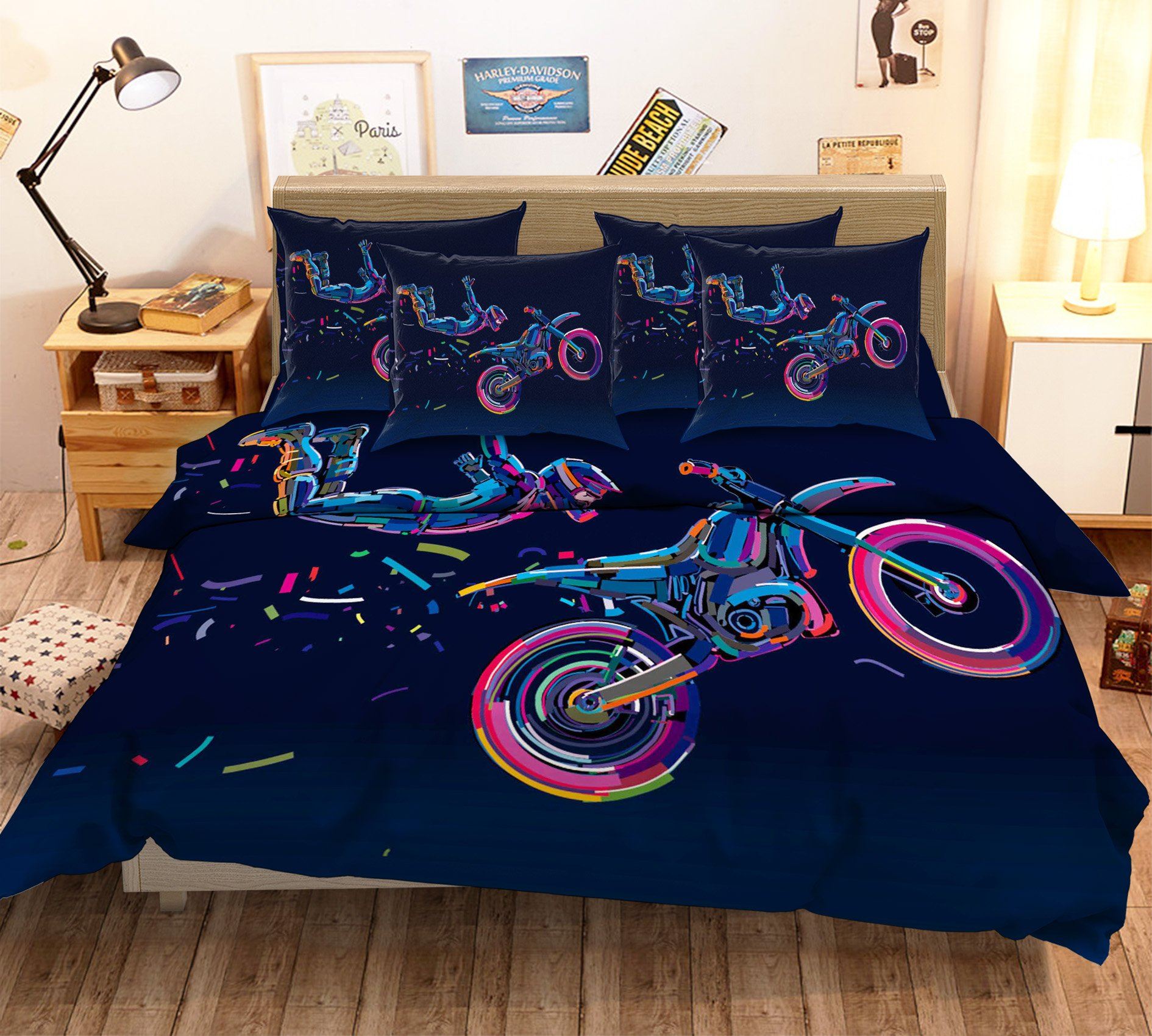 3D Motorcyclist 23 Bed Pillowcases Quilt Wallpaper AJ Wallpaper