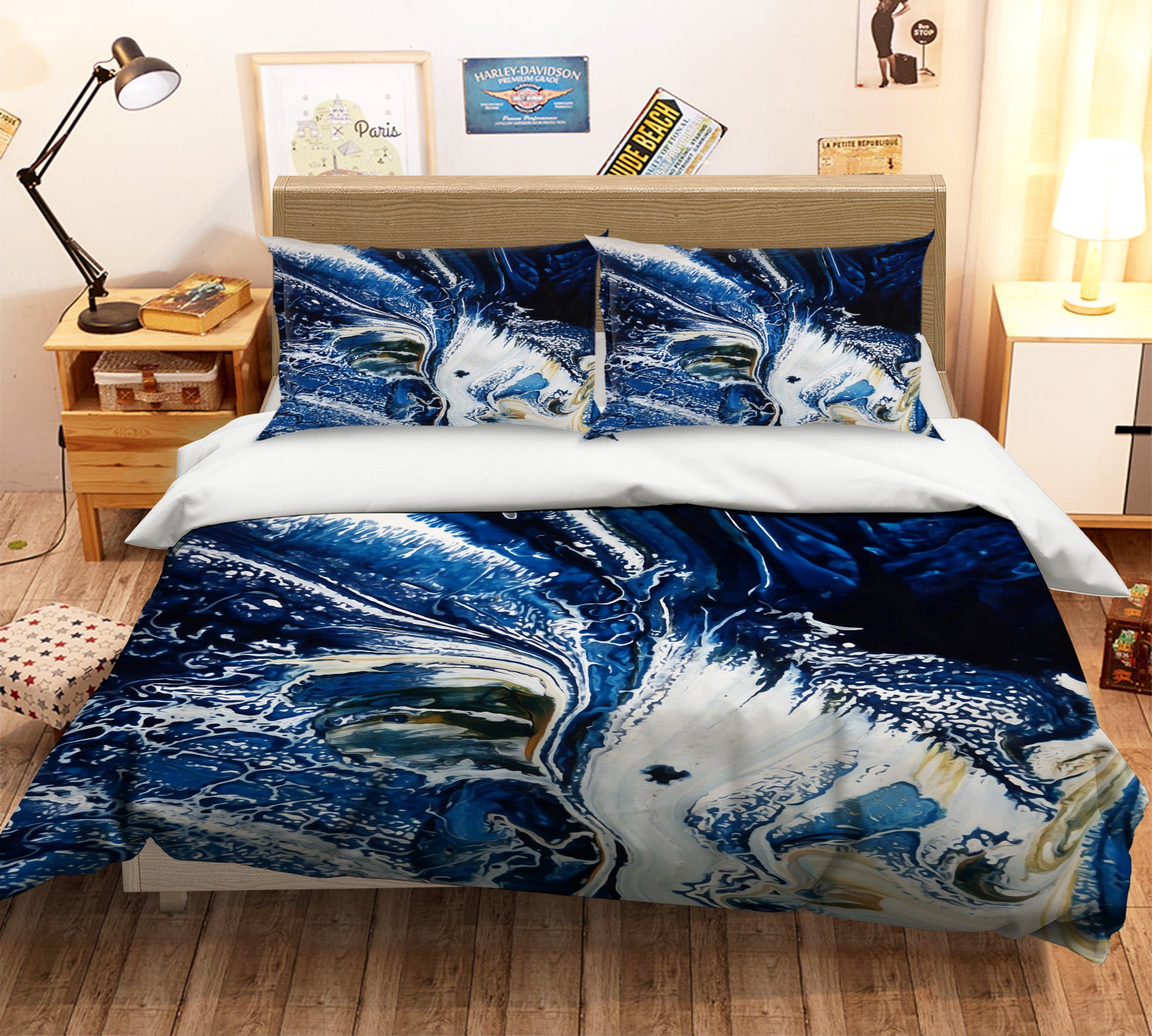 3D Dark Blue Pattern 59081 Bed Pillowcases Quilt