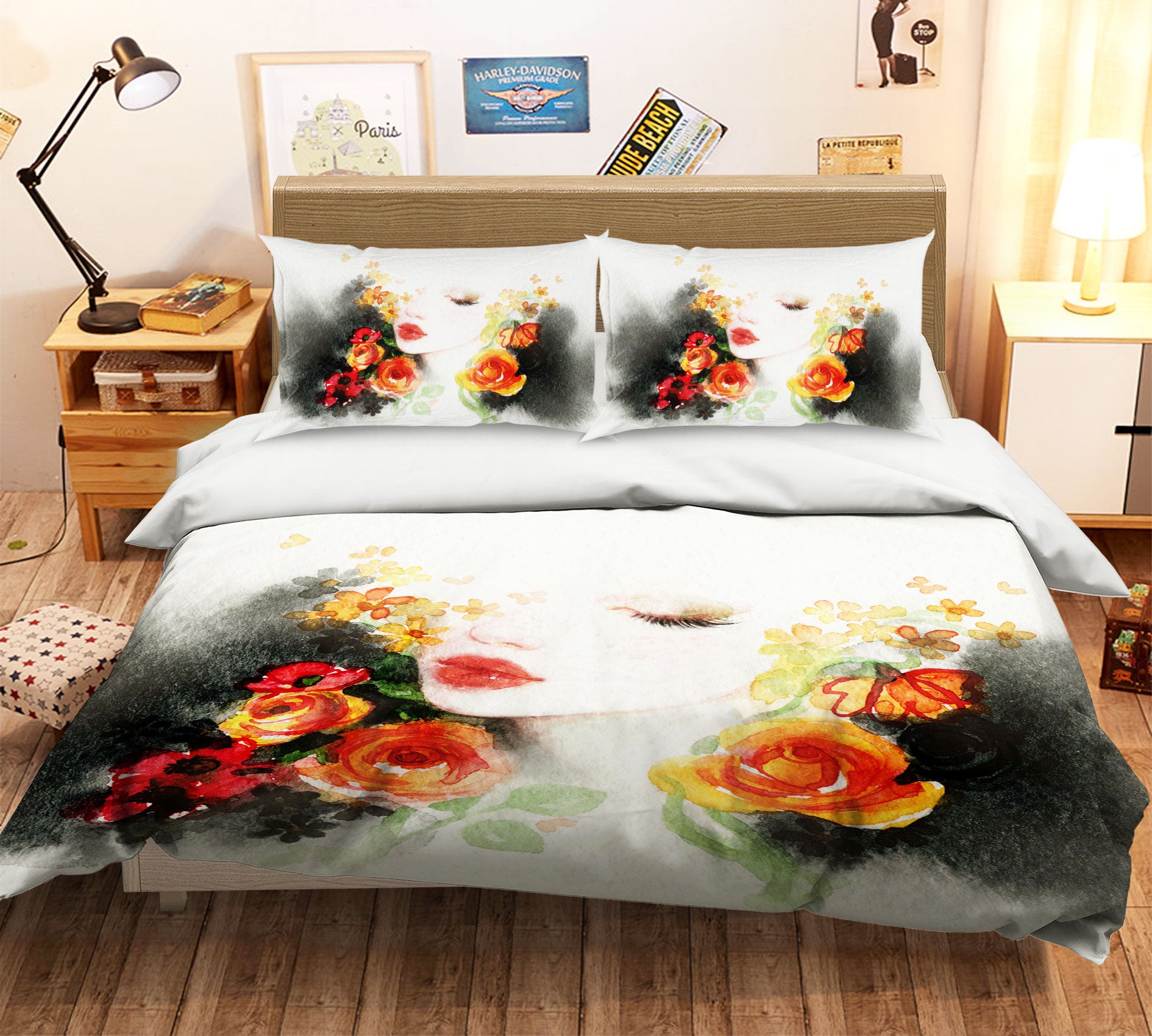 3D Lady Flower 063 Bed Pillowcases Quilt