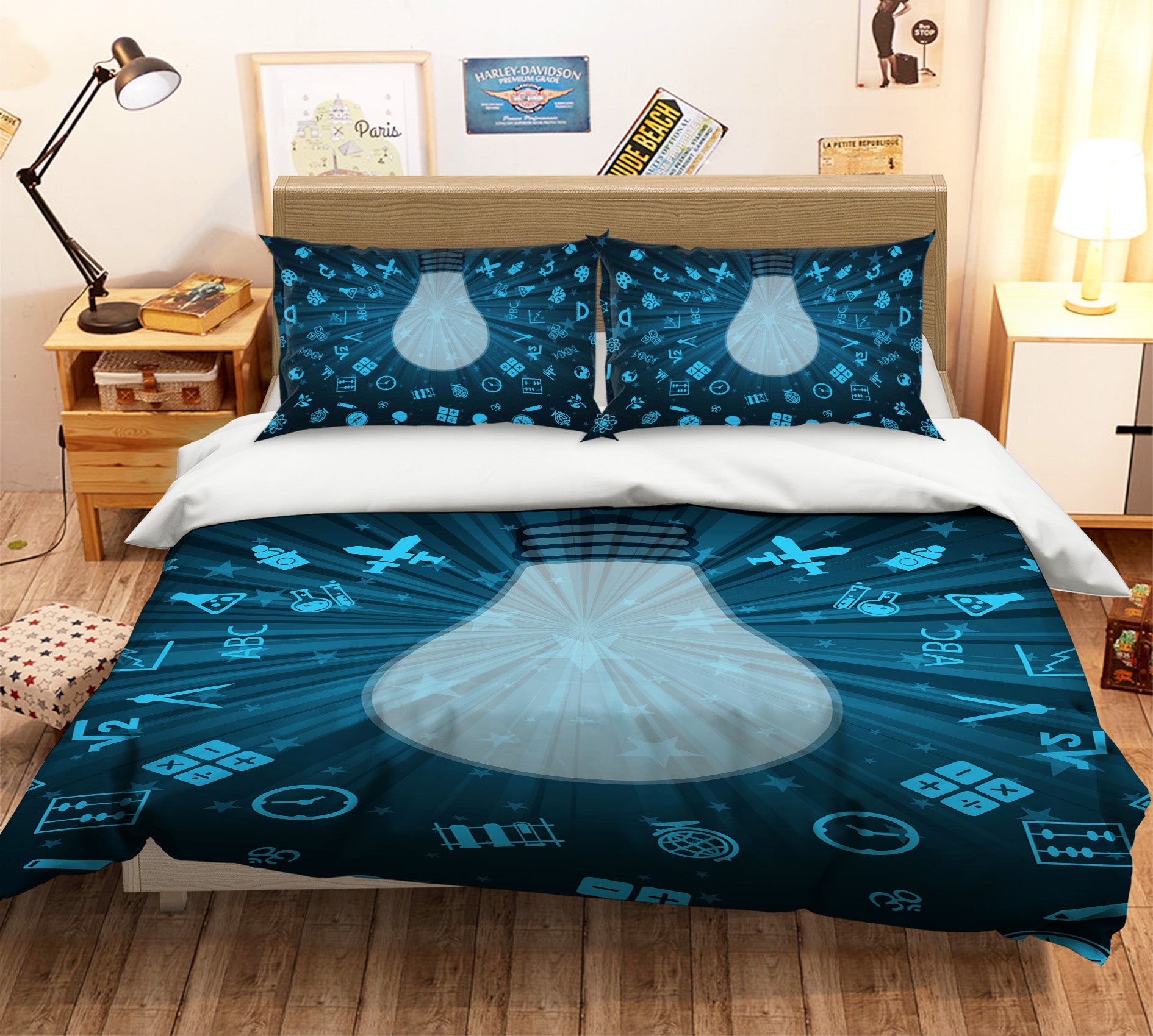 3D Blue Light Bulb 19178 Bed Pillowcases Quilt