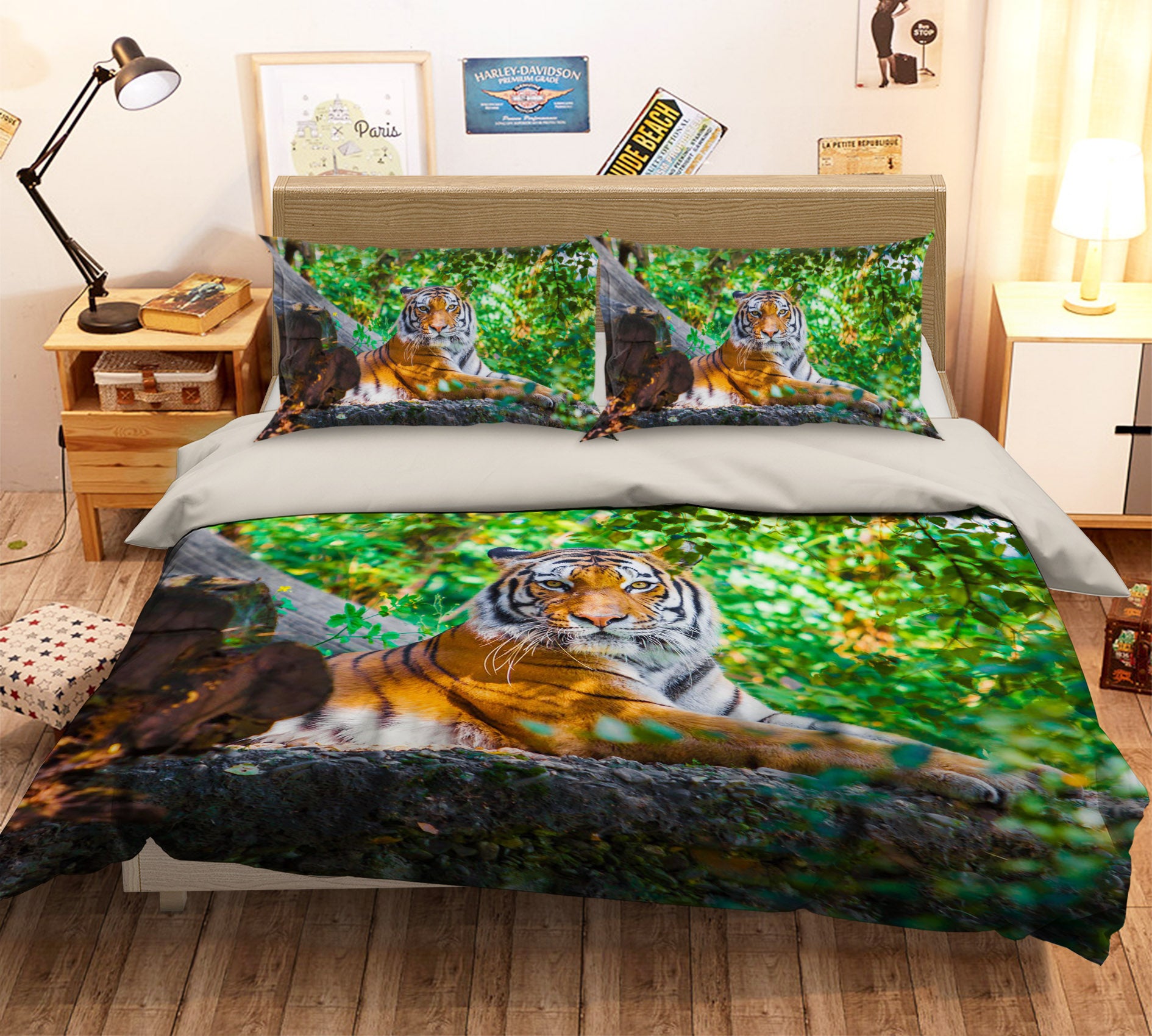 3D Tiger Forest 128 Bed Pillowcases Quilt