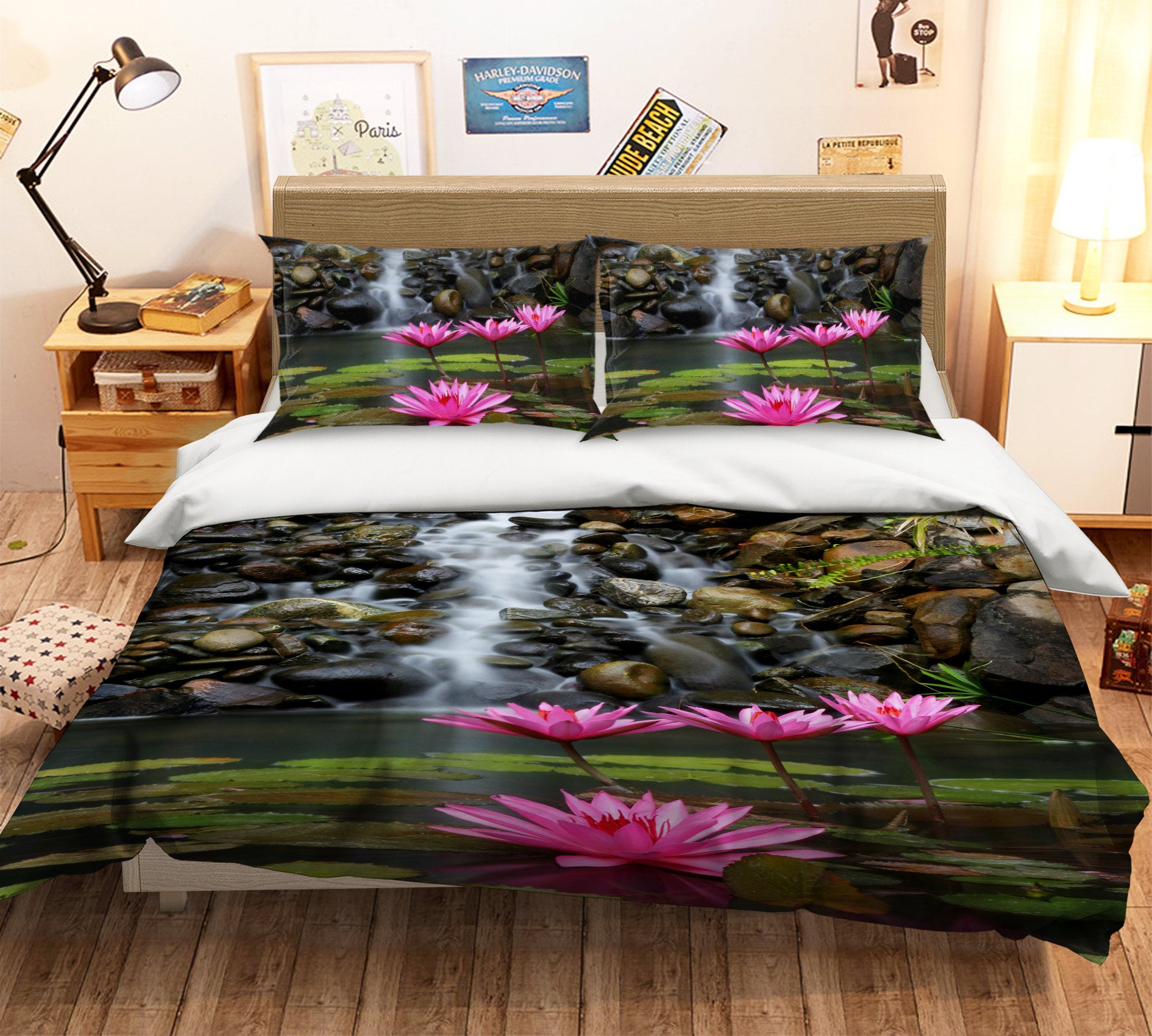 3D Stone Lotus 12195 Bed Pillowcases Quilt