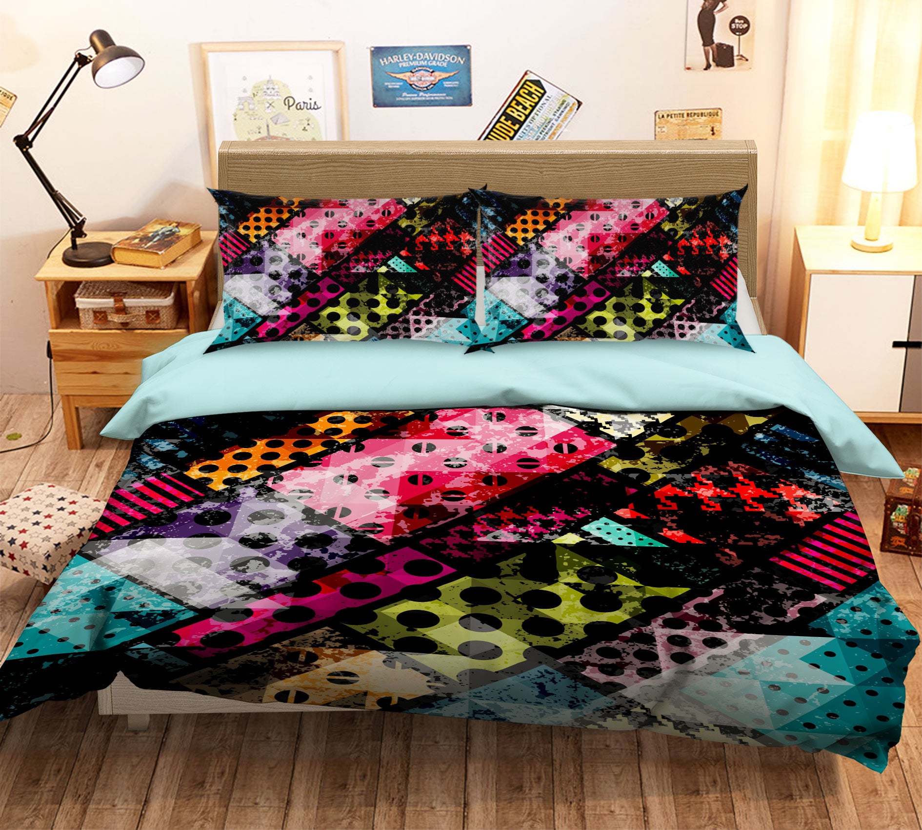 3D Square Color 13201 Bed Pillowcases Quilt