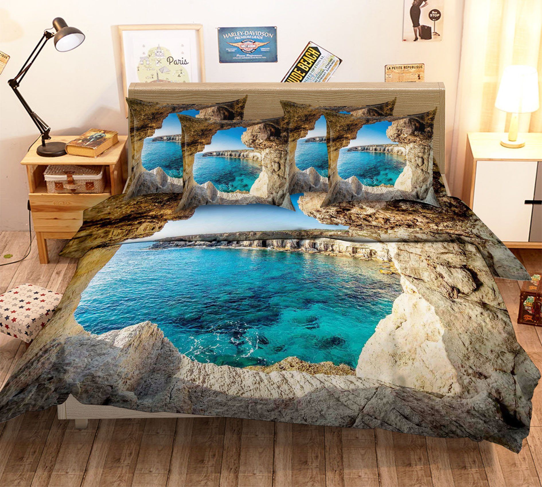 3D Cave Sea Scenery 37 Bed Pillowcases Quilt Wallpaper AJ Wallpaper