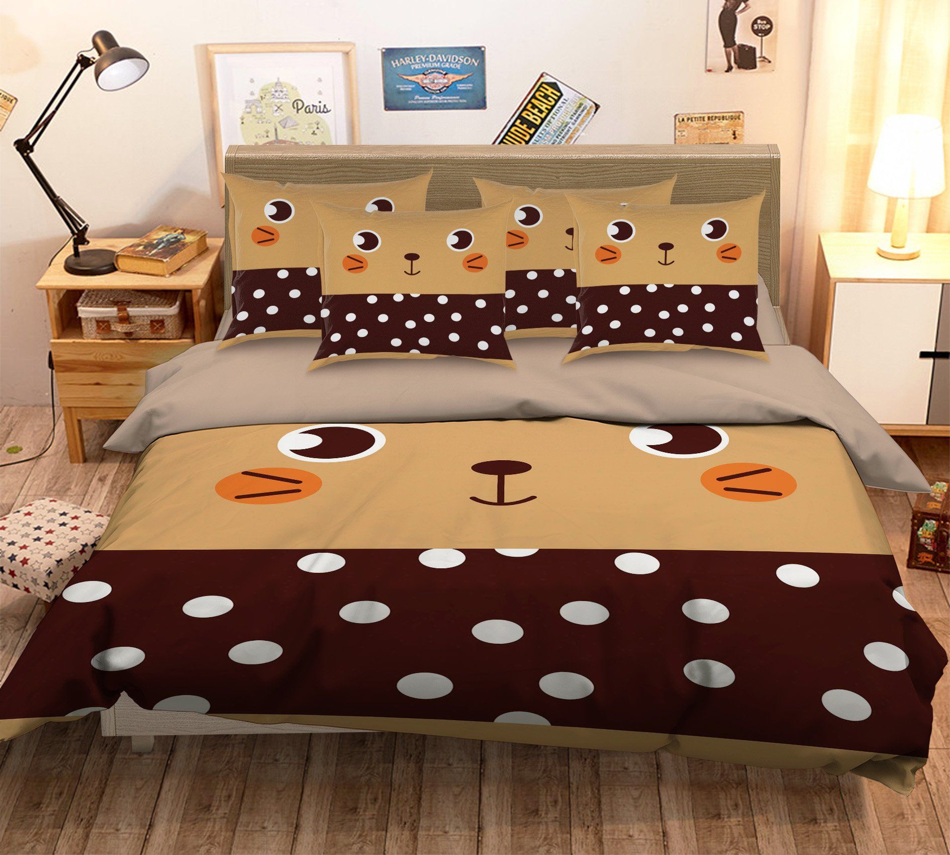 3D Big Face Bear 044 Bed Pillowcases Quilt Wallpaper AJ Wallpaper