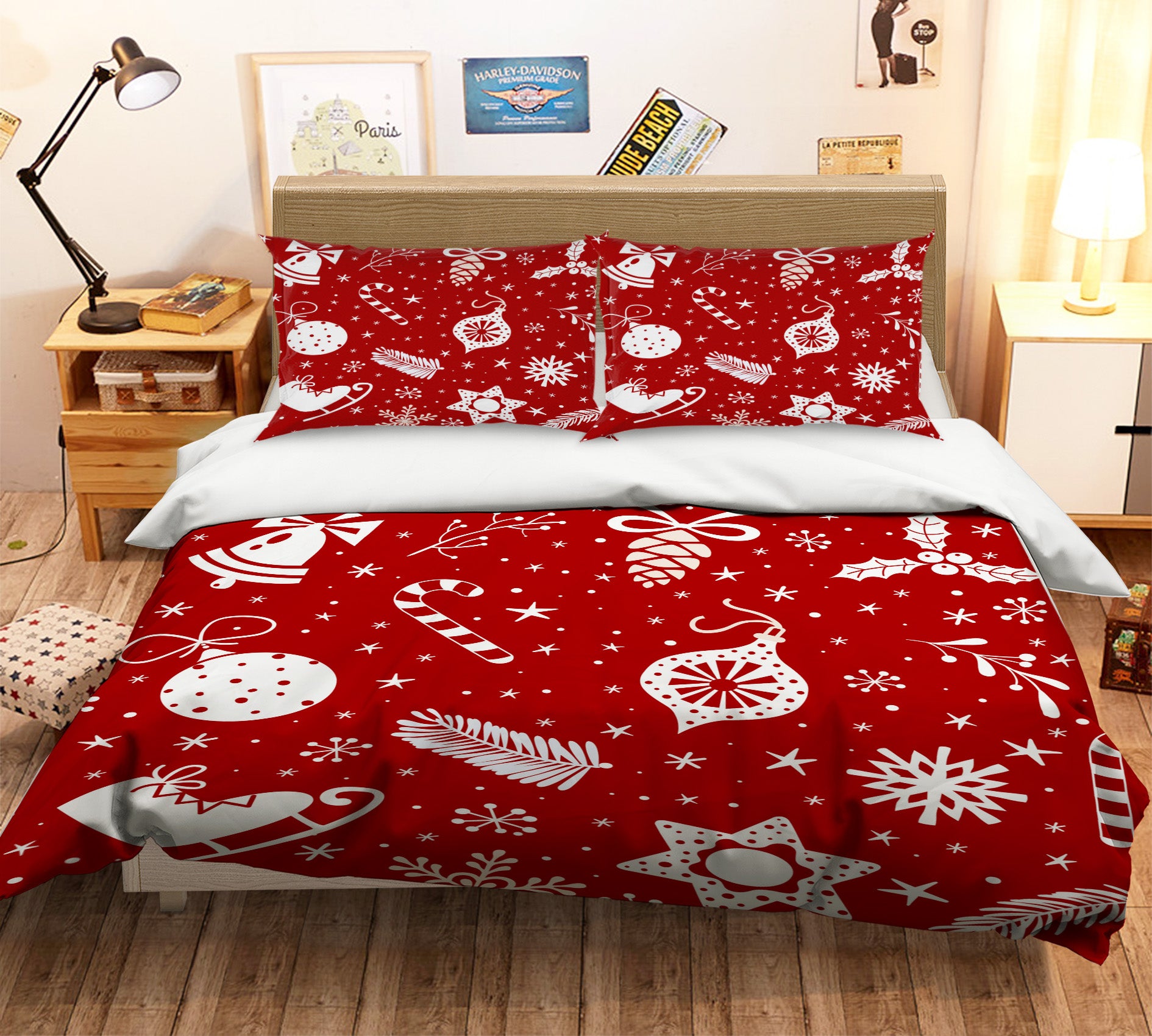 3D Red Christmas Pendant 61054 Bed Pillowcases Quilt