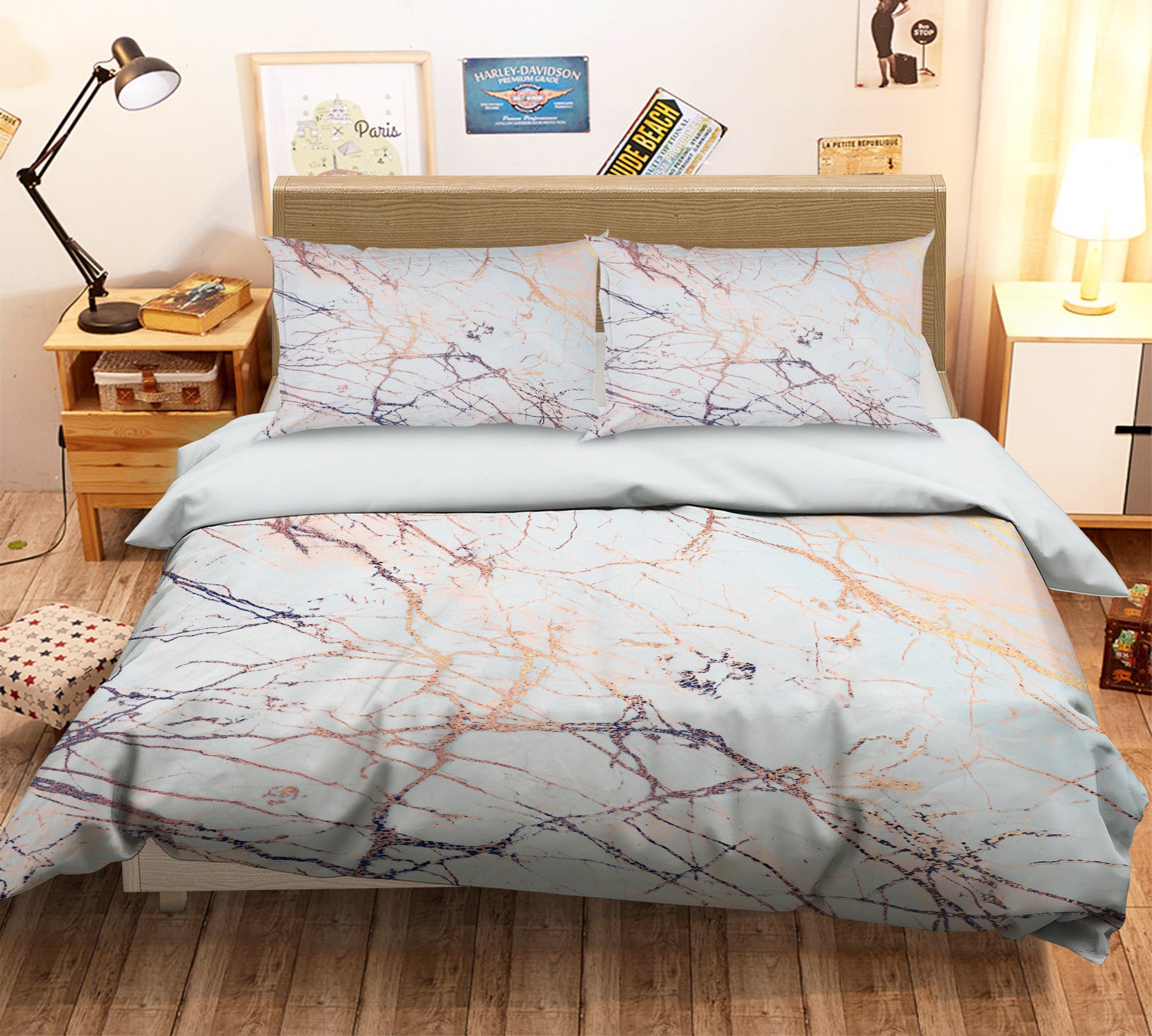 3D White Marble 16115 Bed Pillowcases Quilt
