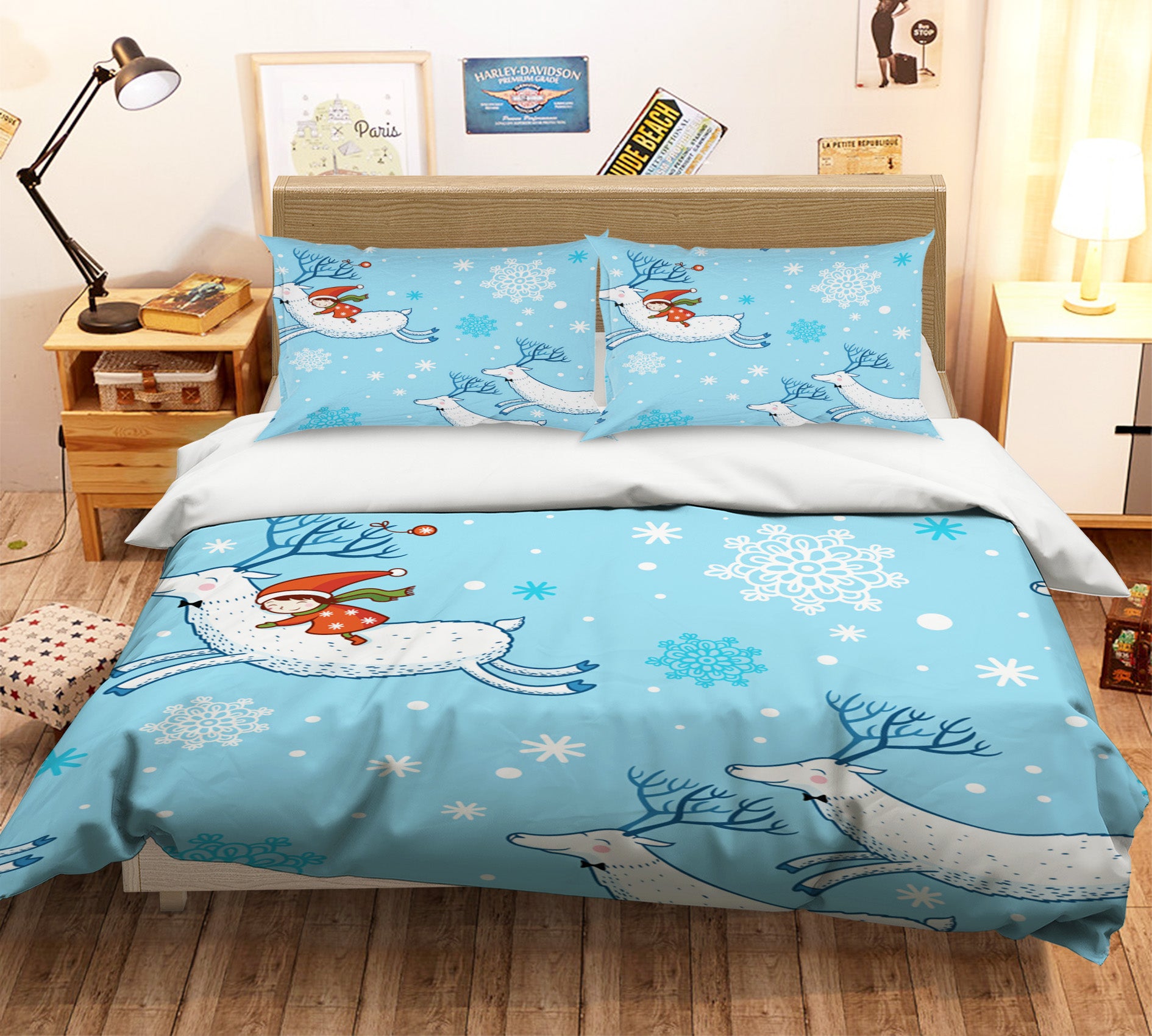 3D Deer Snowflake 45046 Christmas Quilt Duvet Cover Xmas Bed Pillowcases