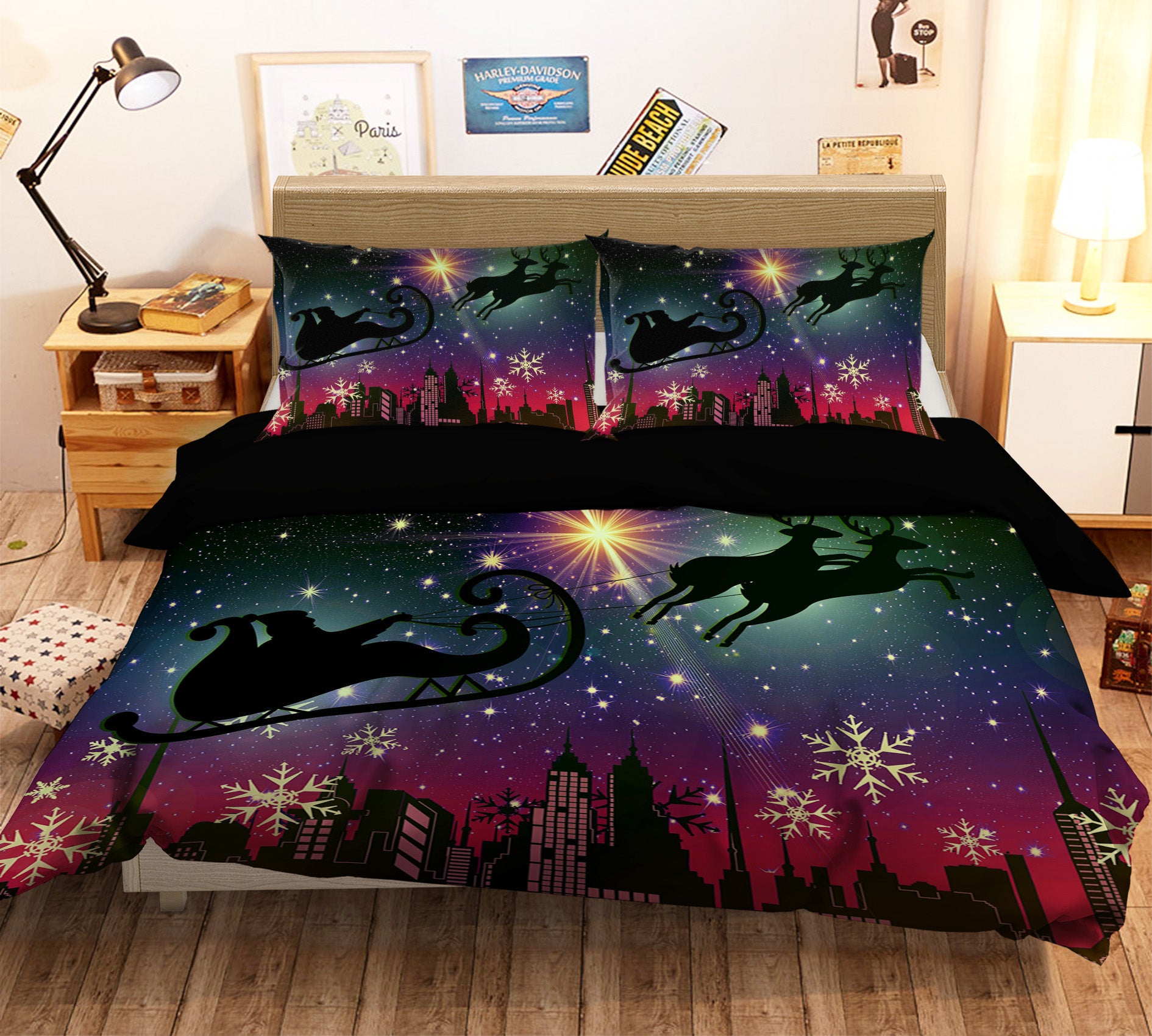 3D Starry Sky Sleigh Elk 45012 Christmas Quilt Duvet Cover Xmas Bed Pillowcases