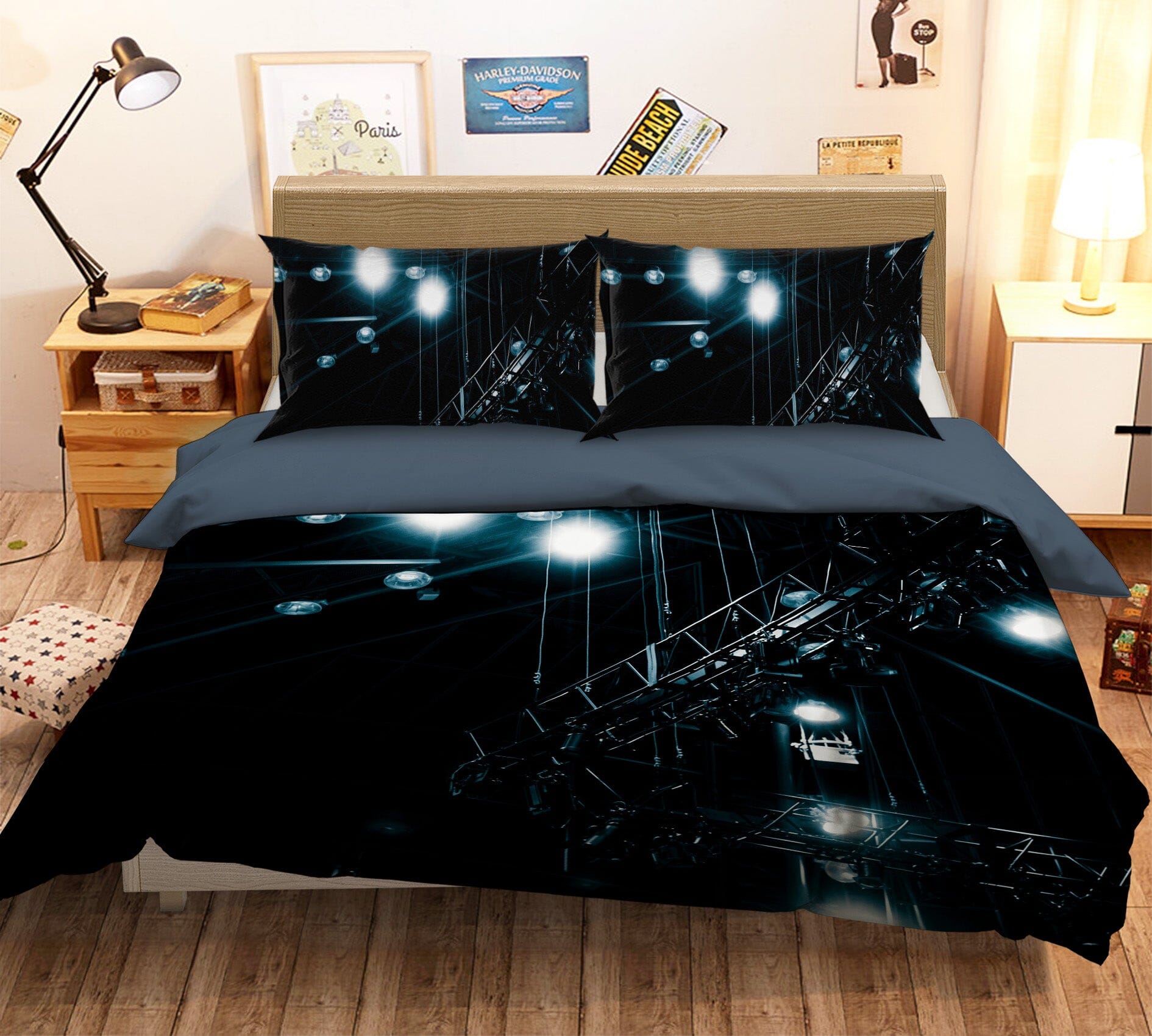 3D Steel Frame Lighting 2012 Noirblanc777 Bedding Bed Pillowcases Quilt Quiet Covers AJ Creativity Home