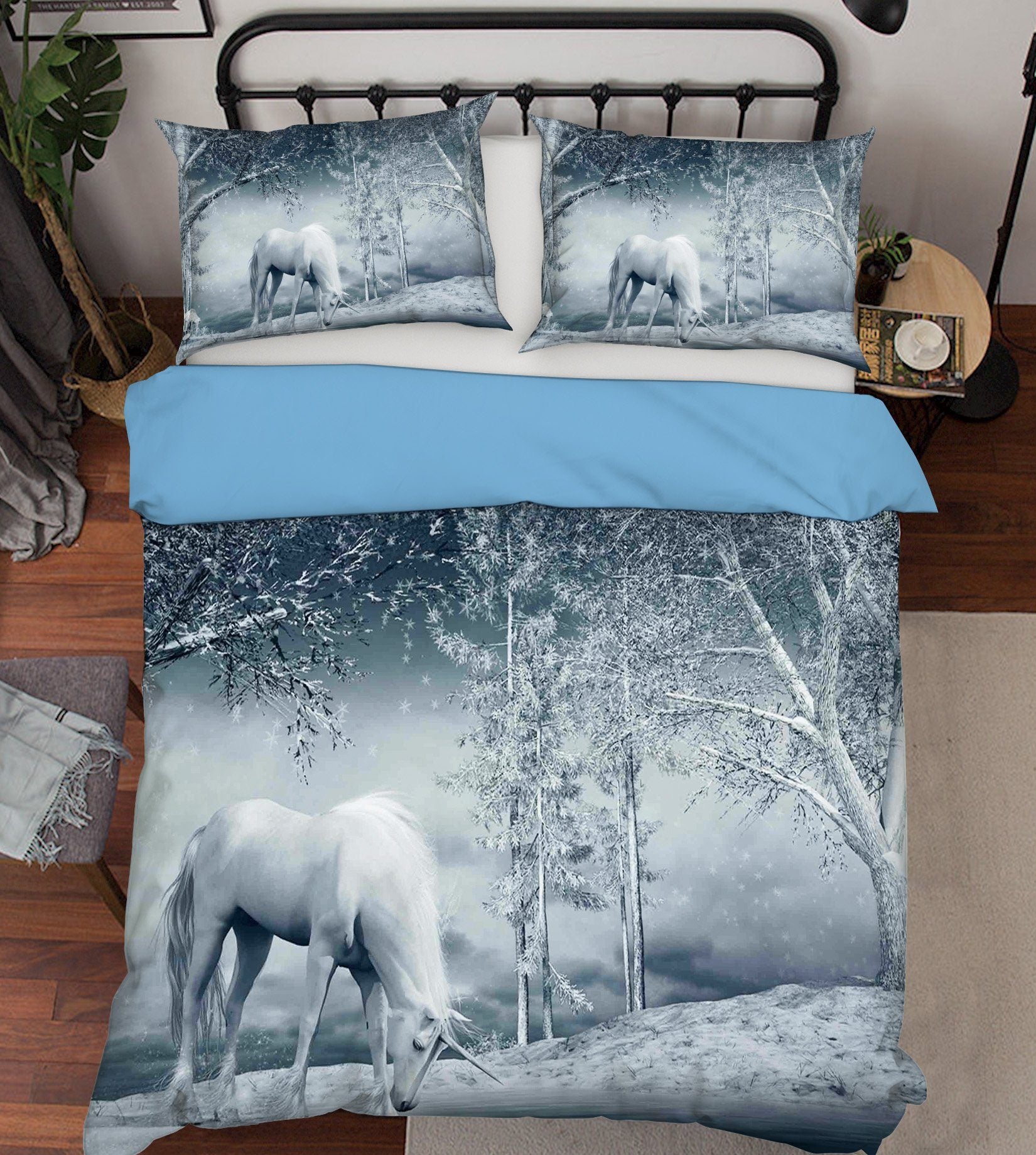 3D Snowflake Unicorn 052 Bed Pillowcases Quilt Wallpaper AJ Wallpaper