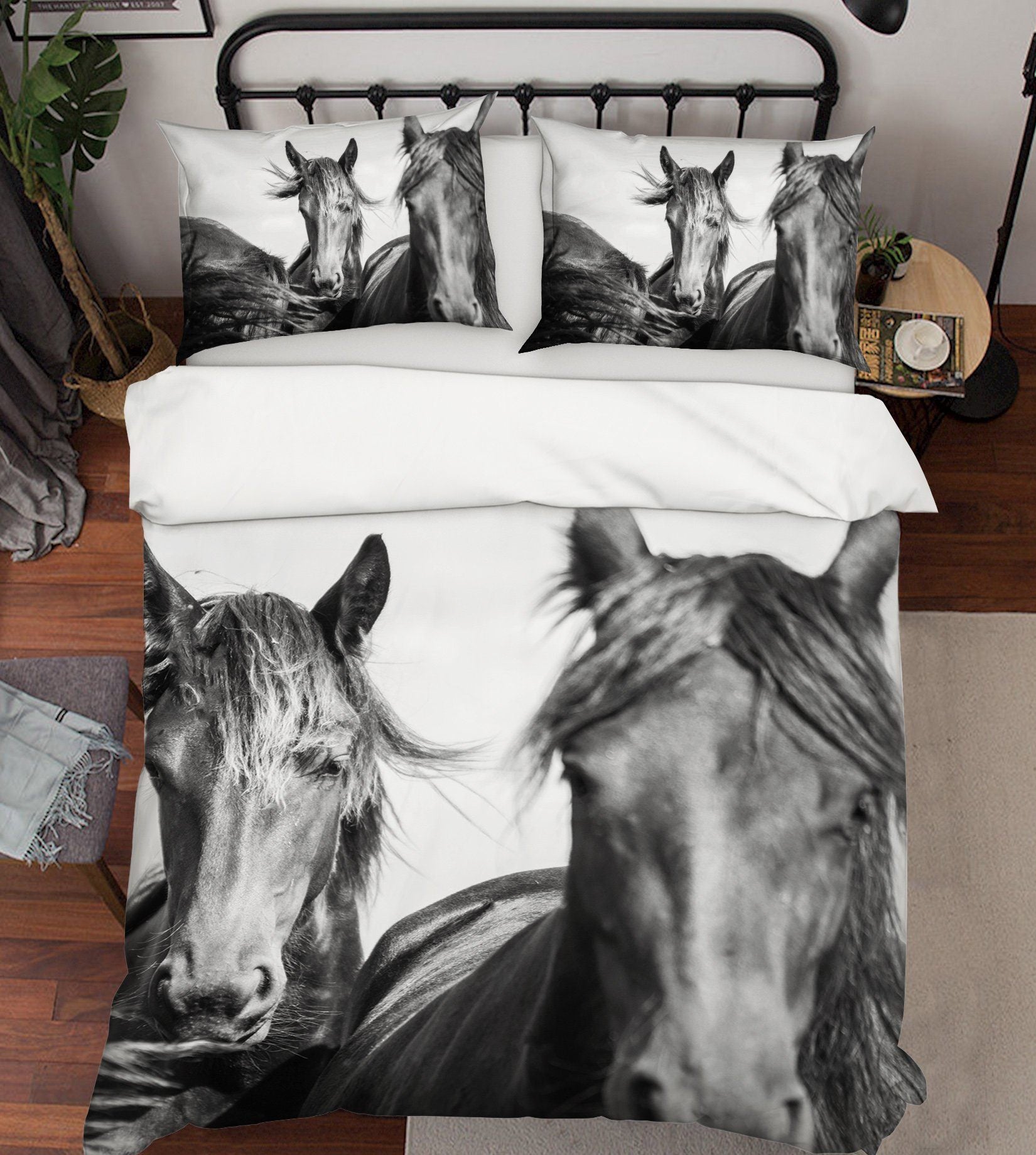 3D Two Horses 1962 Bed Pillowcases Quilt Quiet Covers AJ Creativity Home