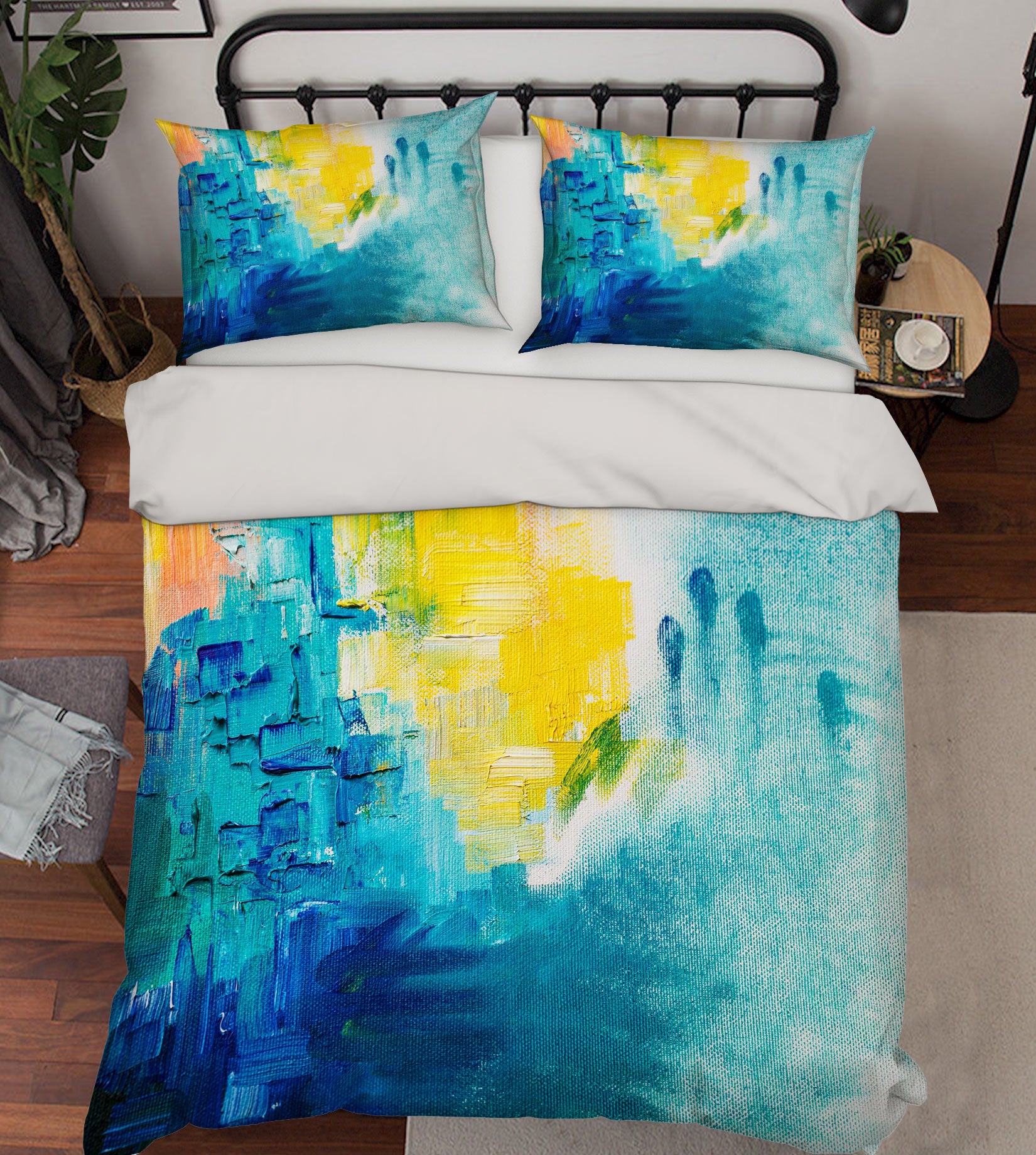 3D Blue Yellow 60036 Bed Pillowcases Quilt