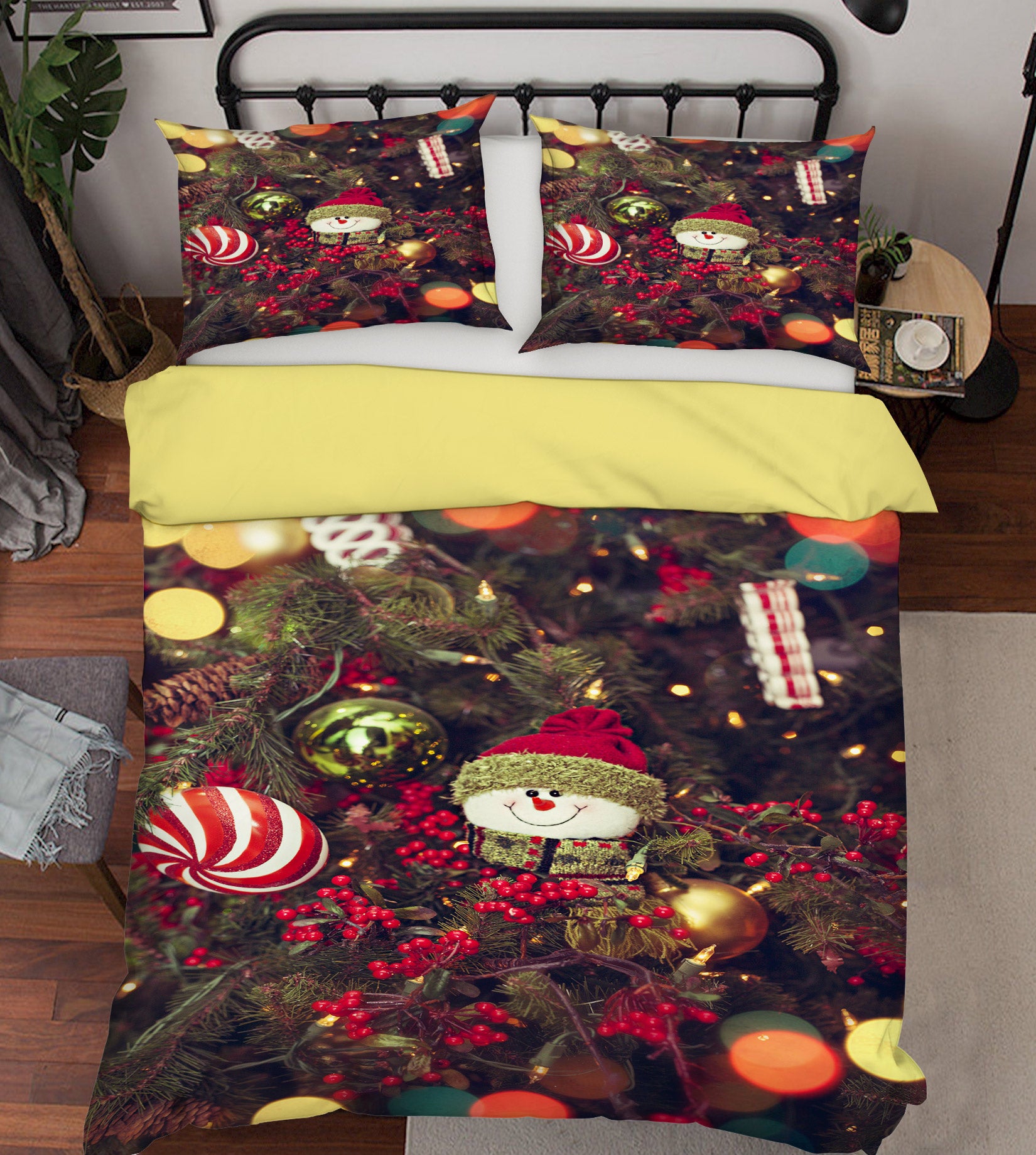 3D Snowman Ball Pendant 50024 Christmas Quilt Duvet Cover Xmas Bed Pillowcases