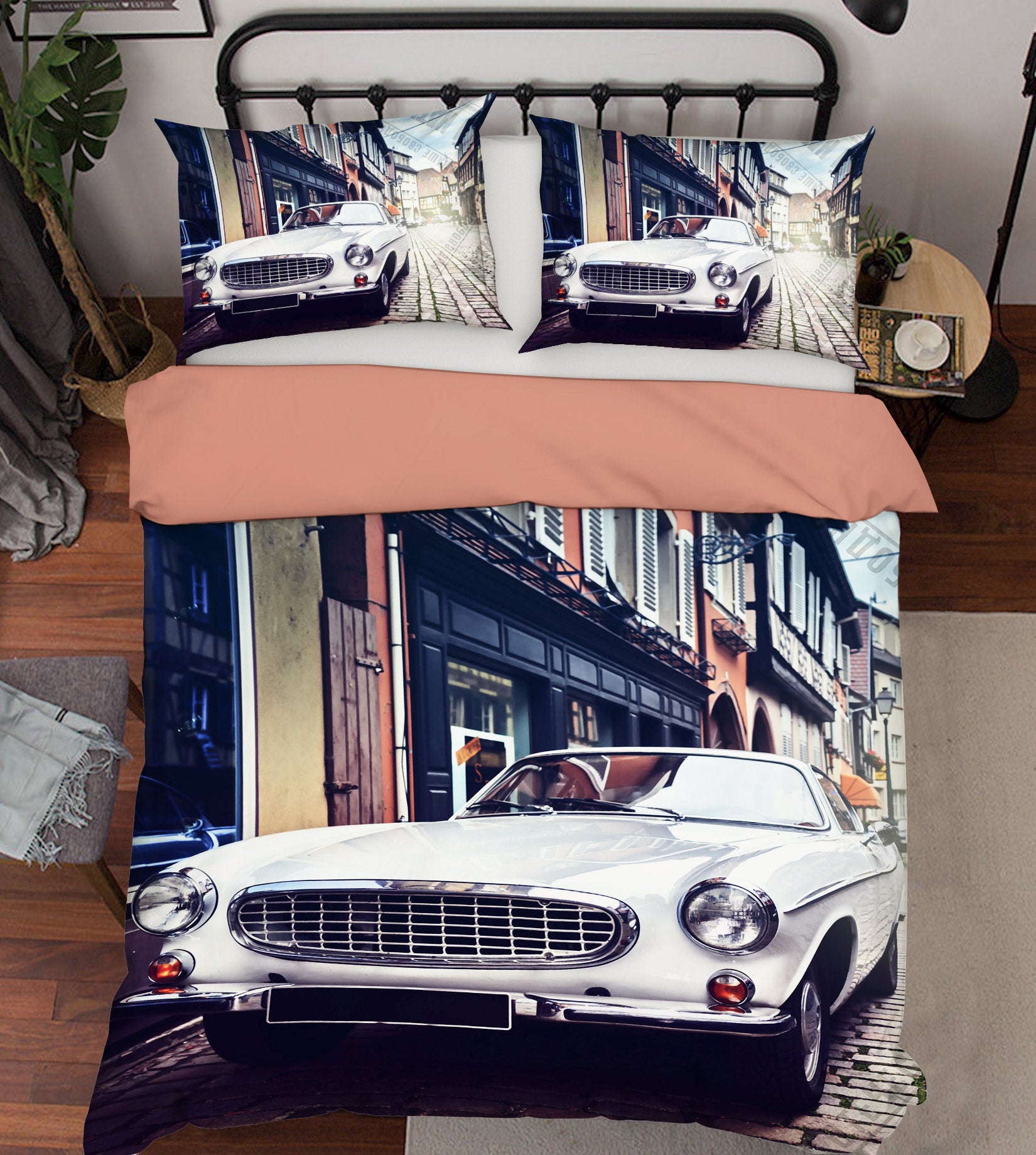 3D White Car 12110 Bed Pillowcases Quilt