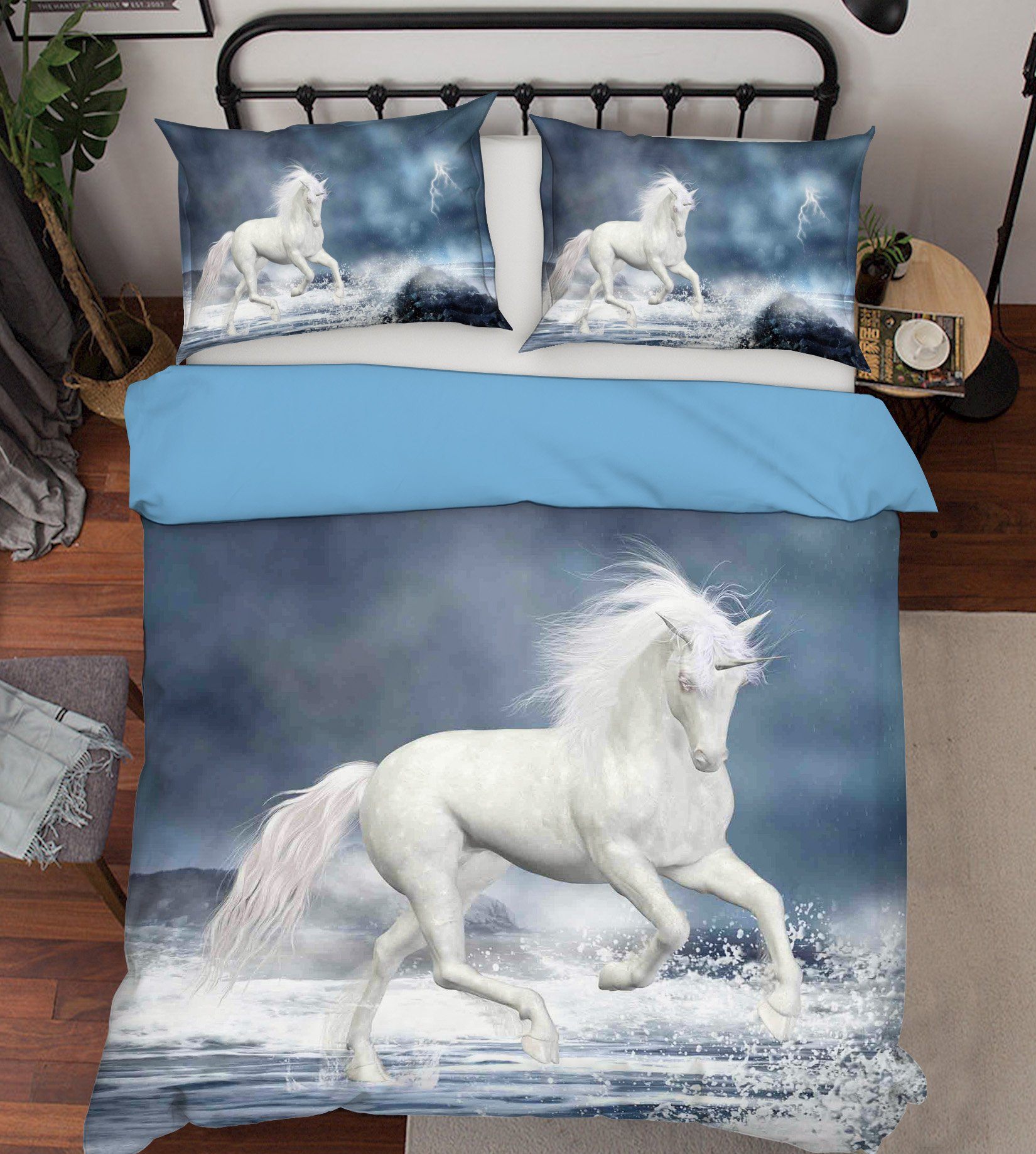 3D Lightning Play Unicorn 015 Bed Pillowcases Quilt Wallpaper AJ Wallpaper