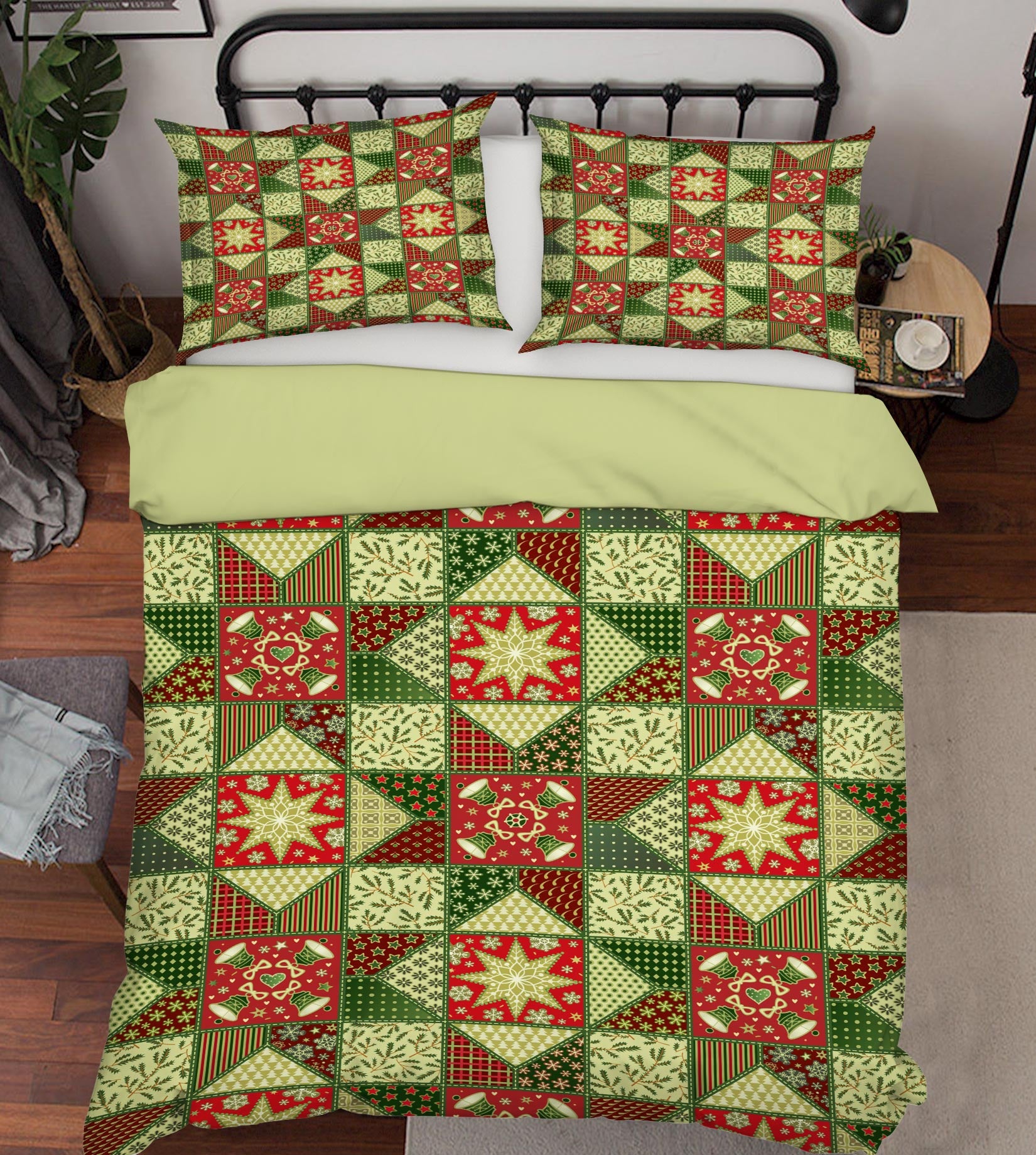 3D Star Green Pattern 51003 Christmas Quilt Duvet Cover Xmas Bed Pillowcases