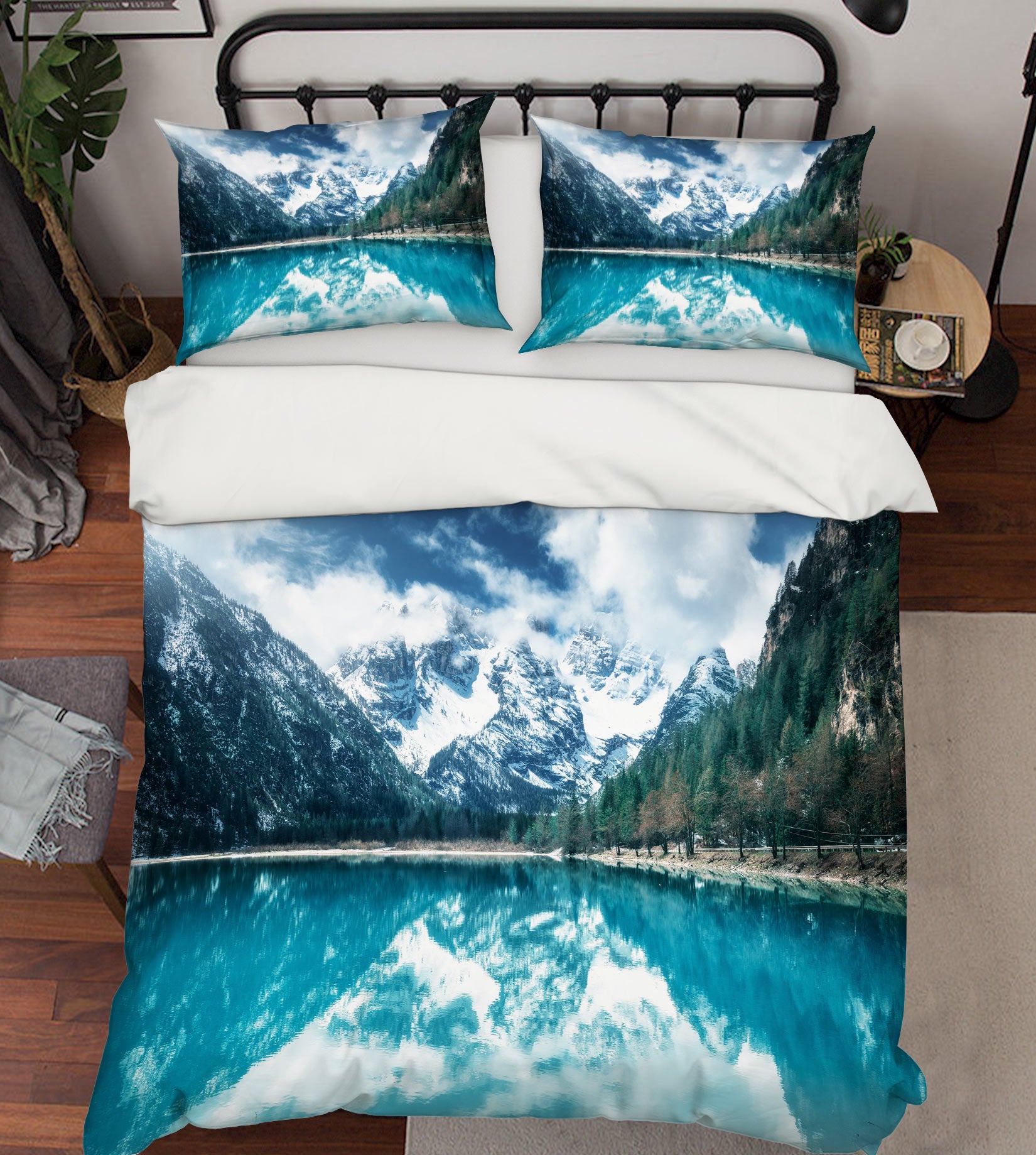 3D Snow Mountain Lake 59130 Bed Pillowcases Quilt