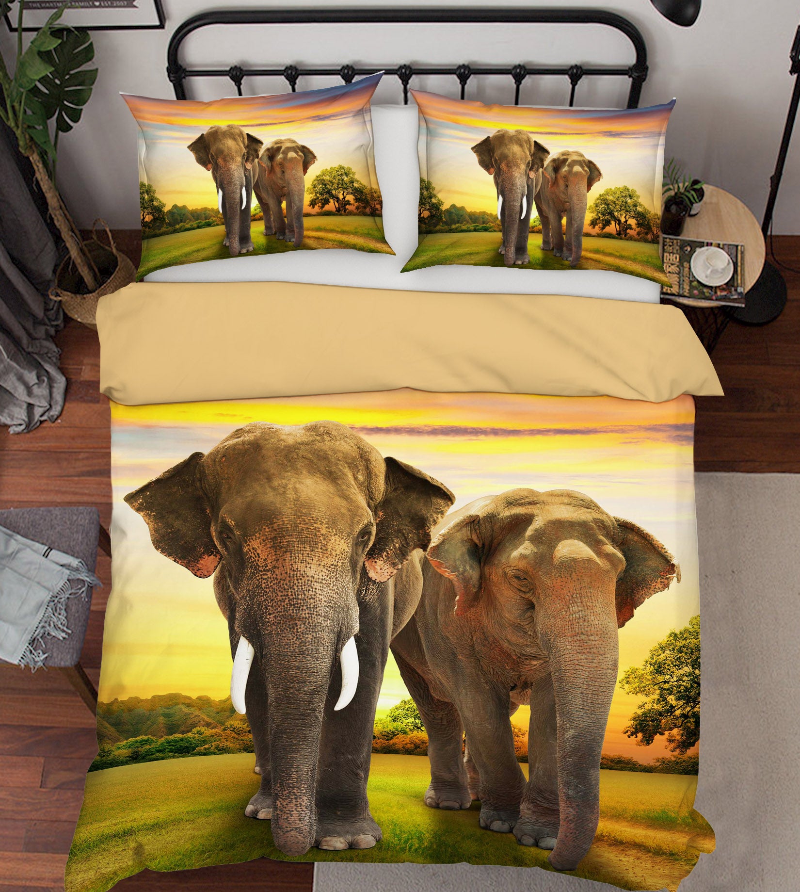 3D Sunset Elephant 124 Bed Pillowcases Quilt