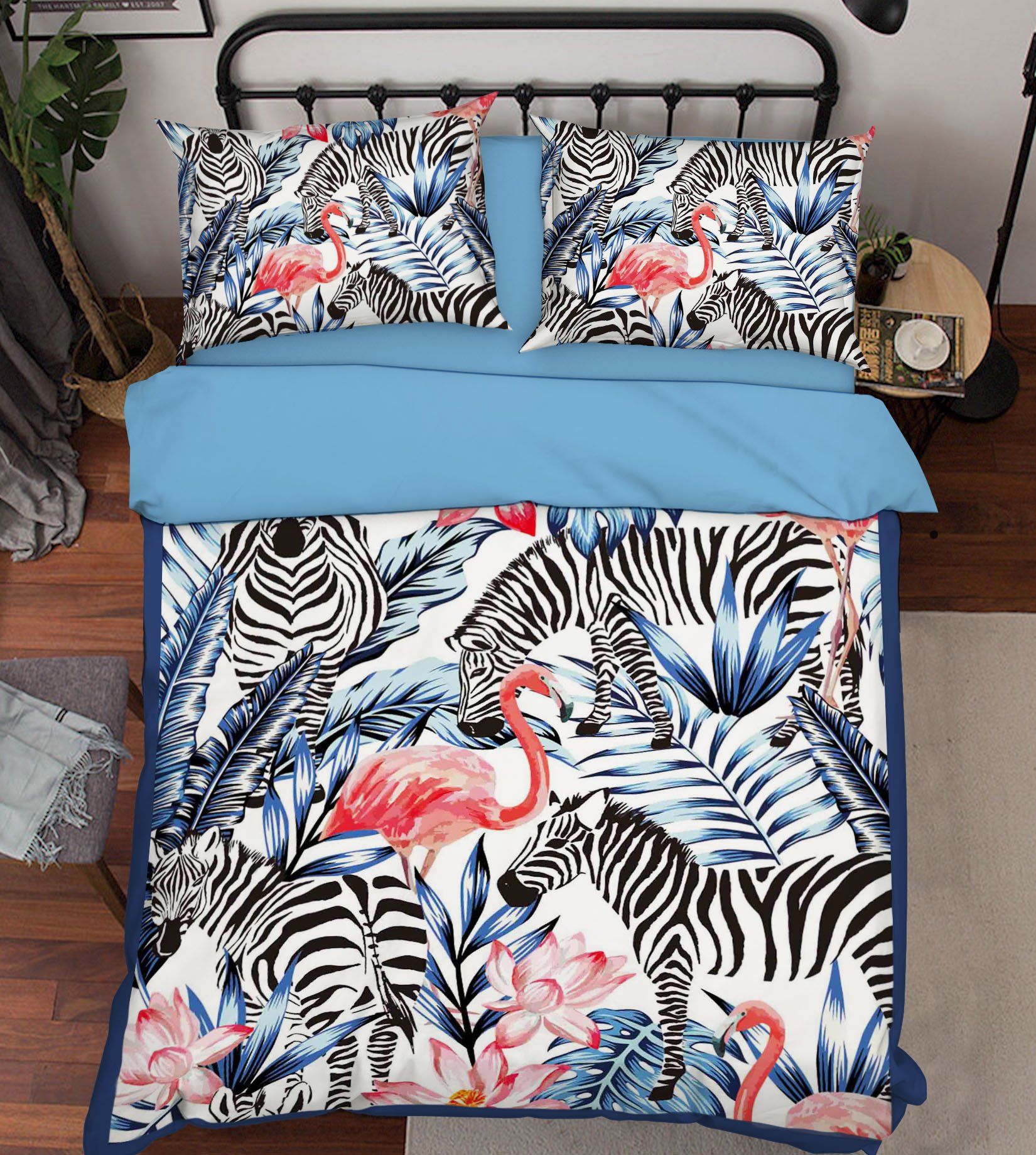 3D Zebra Flamingo 0376 Bed Pillowcases Quilt Wallpaper AJ Wallpaper