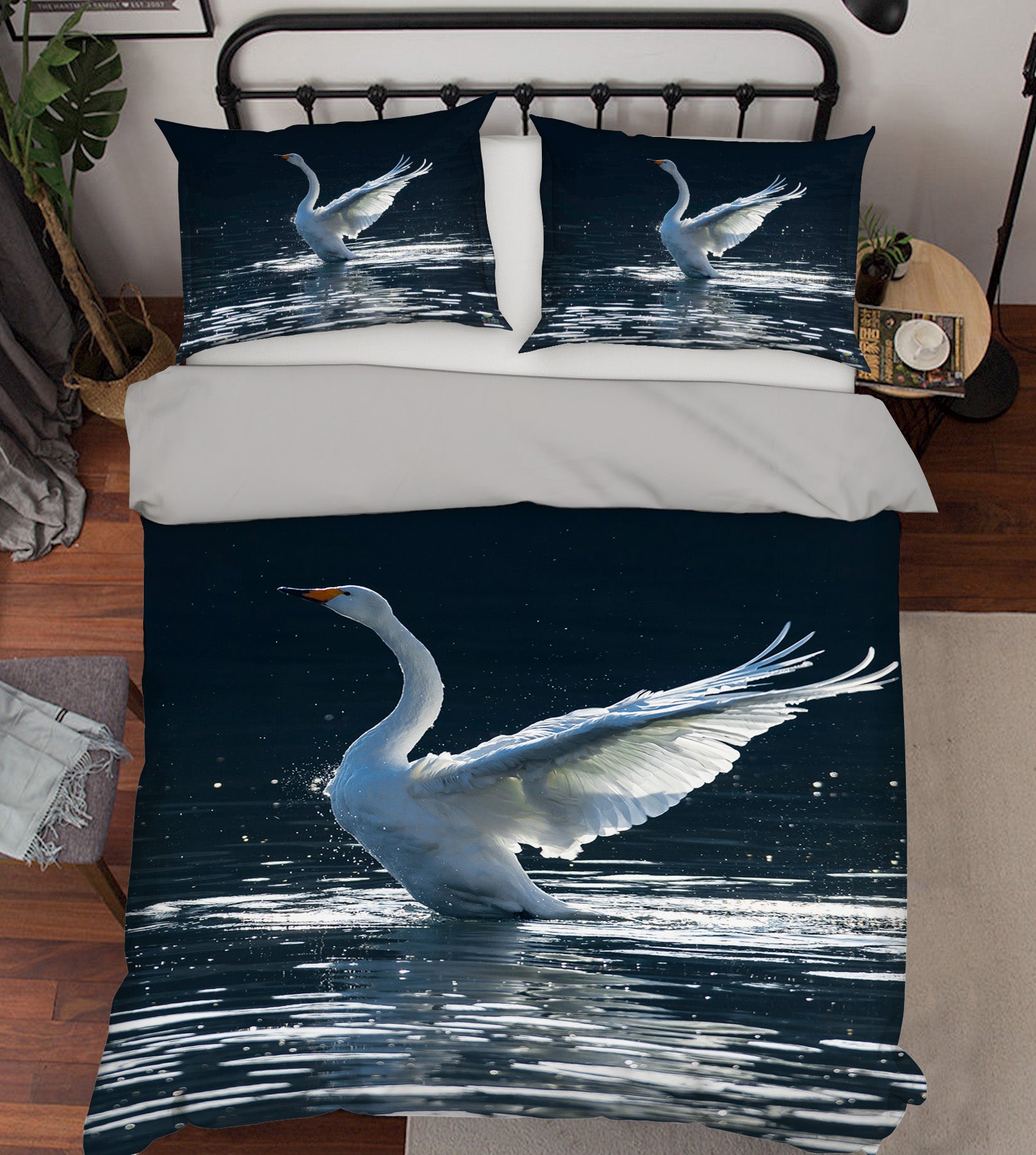 3D Swan Wings 019 Bed Pillowcases Quilt