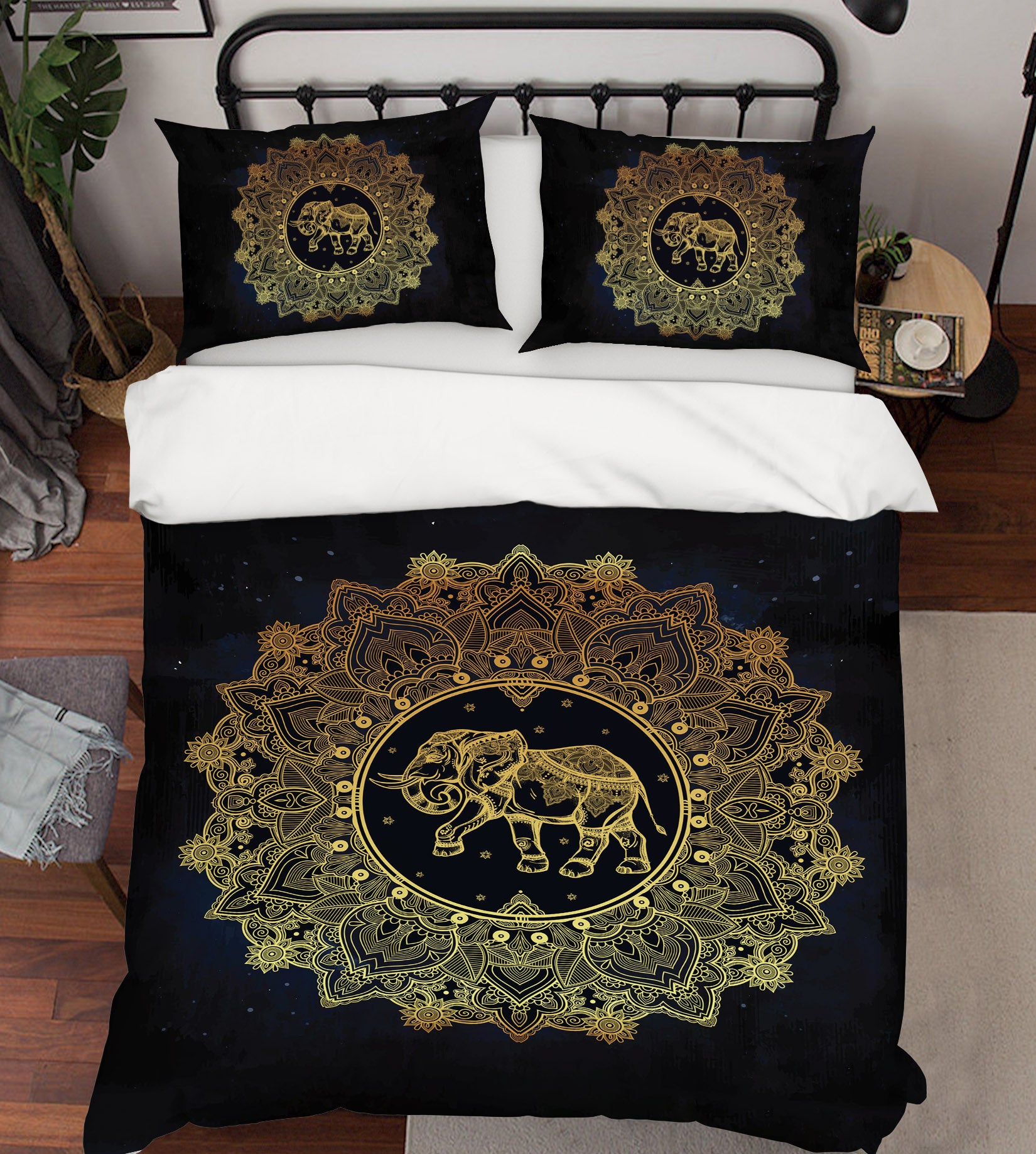 3D Golden Elephant Pattern 58225 Bed Pillowcases Quilt