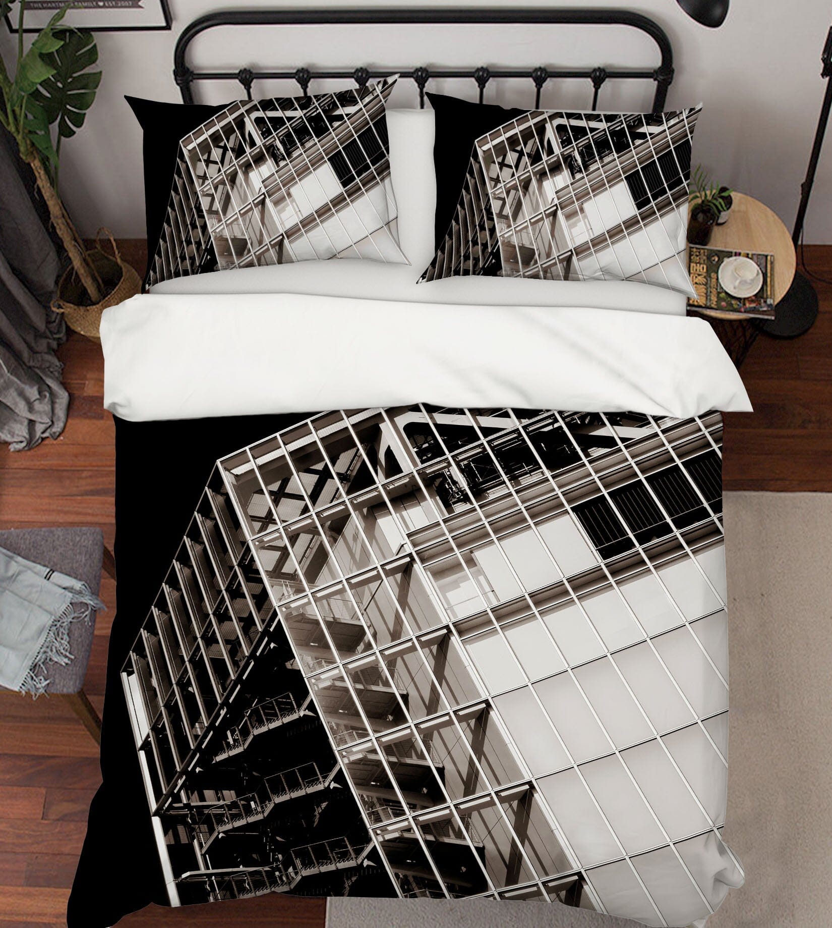 3D Tilted Building 2008 Noirblanc777 Bedding Bed Pillowcases Quilt Quiet Covers AJ Creativity Home