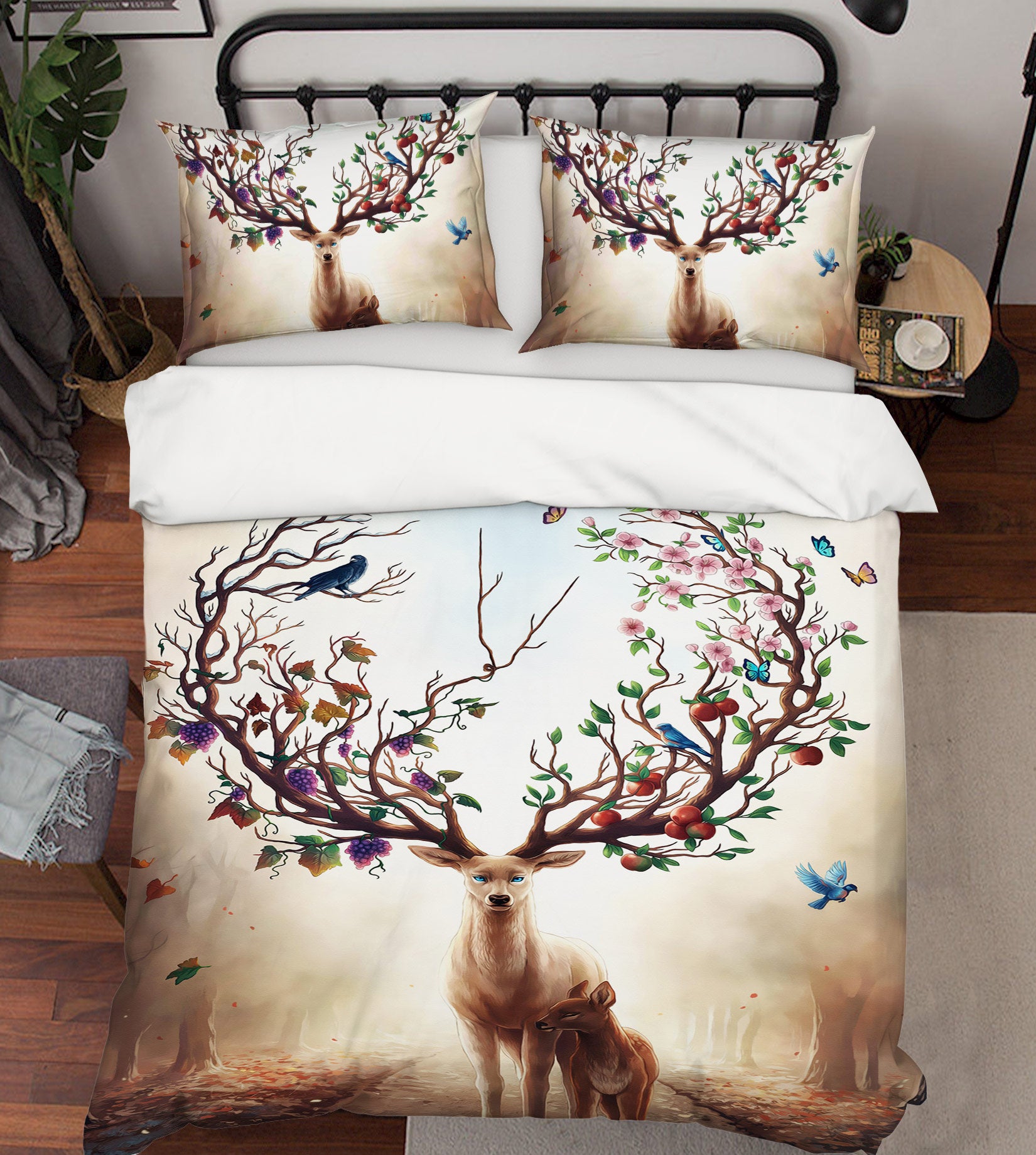 3D Deer Bird 12036 Bed Pillowcases Quilt