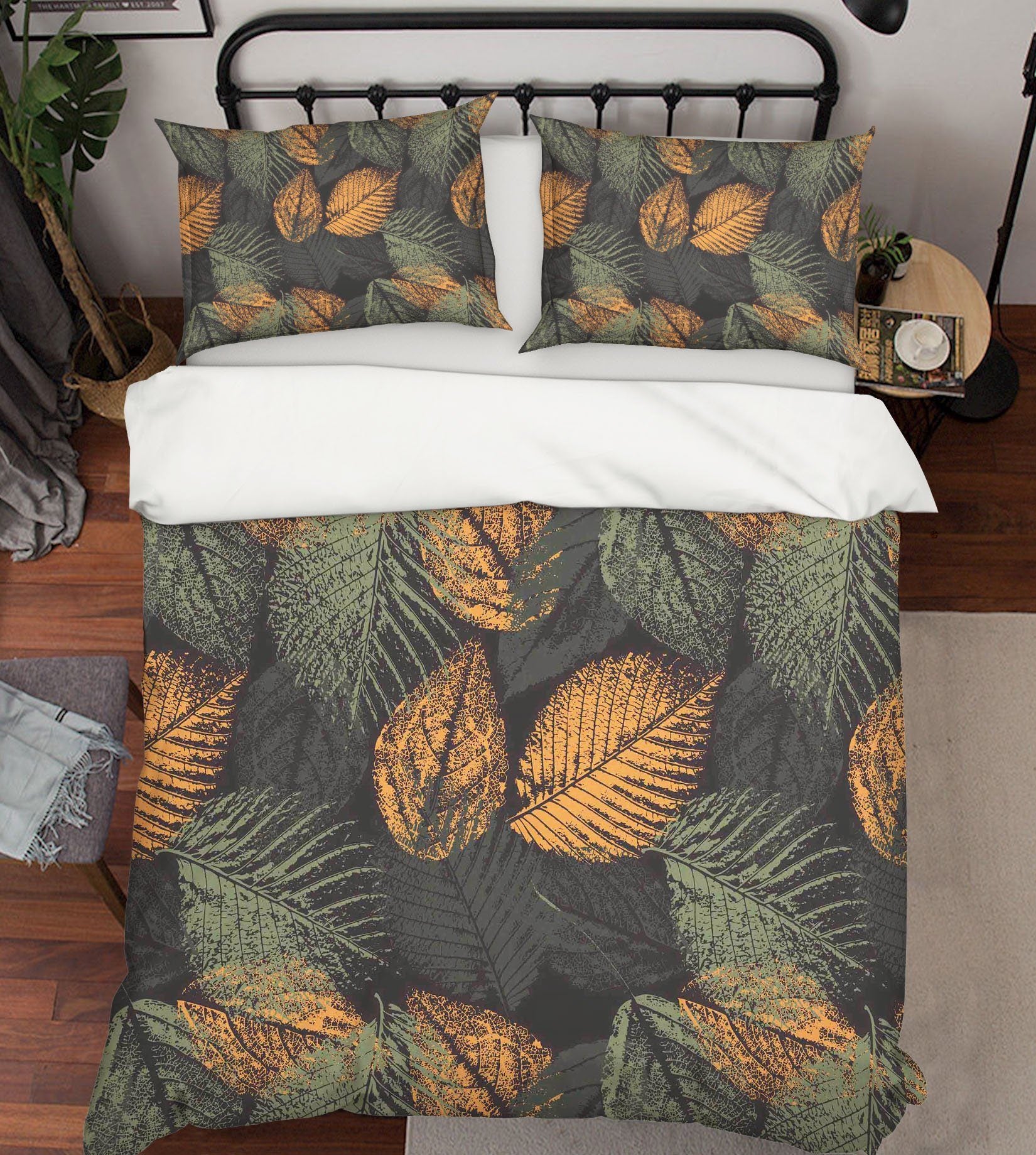 3D Gold Leaves 047 Bed Pillowcases Quilt Wallpaper AJ Wallpaper