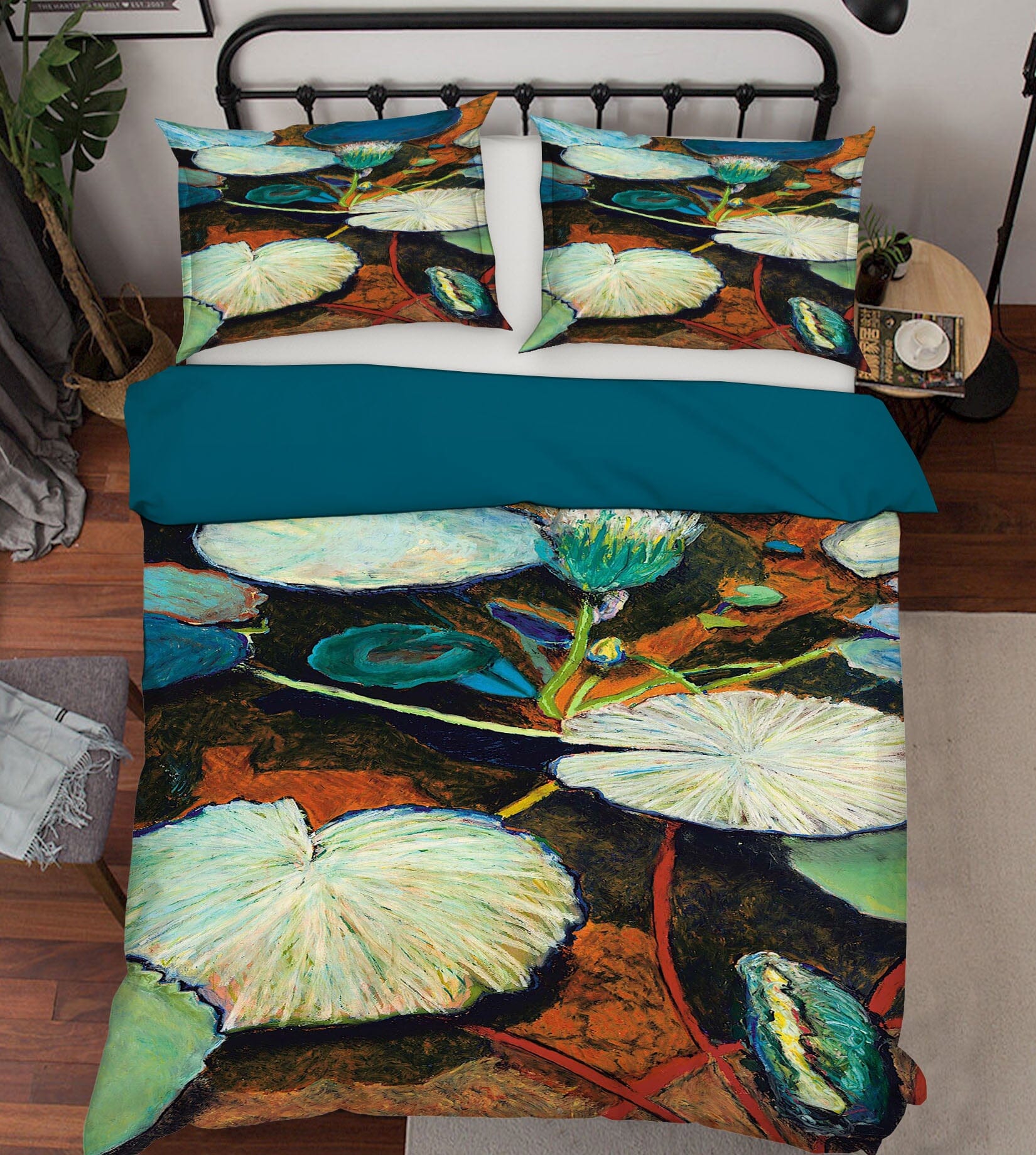 3D Frogs Lotus Leaf 1161 Allan P. Friedlander Bedding Bed Pillowcases Quilt Quiet Covers AJ Creativity Home
