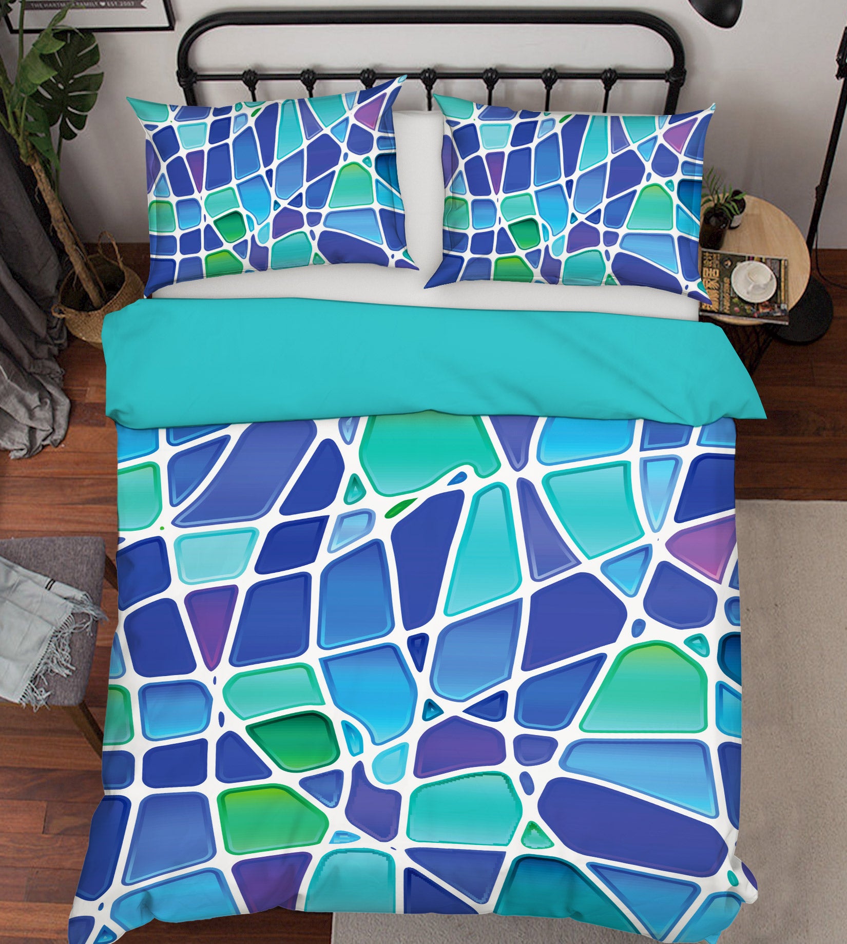 3D Blue Block 13195 Bed Pillowcases Quilt