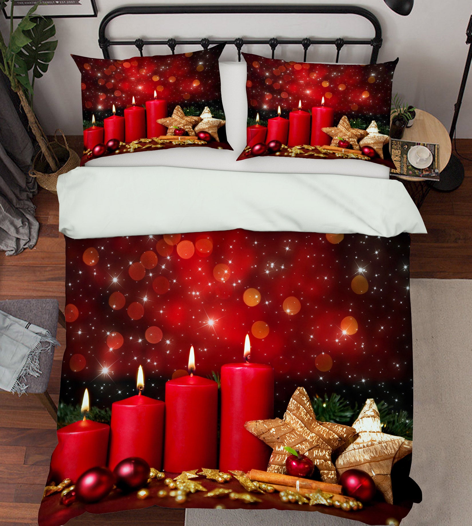 3D Red Candle Five-Pointed Star 50009 Christmas Quilt Duvet Cover Xmas Bed Pillowcases