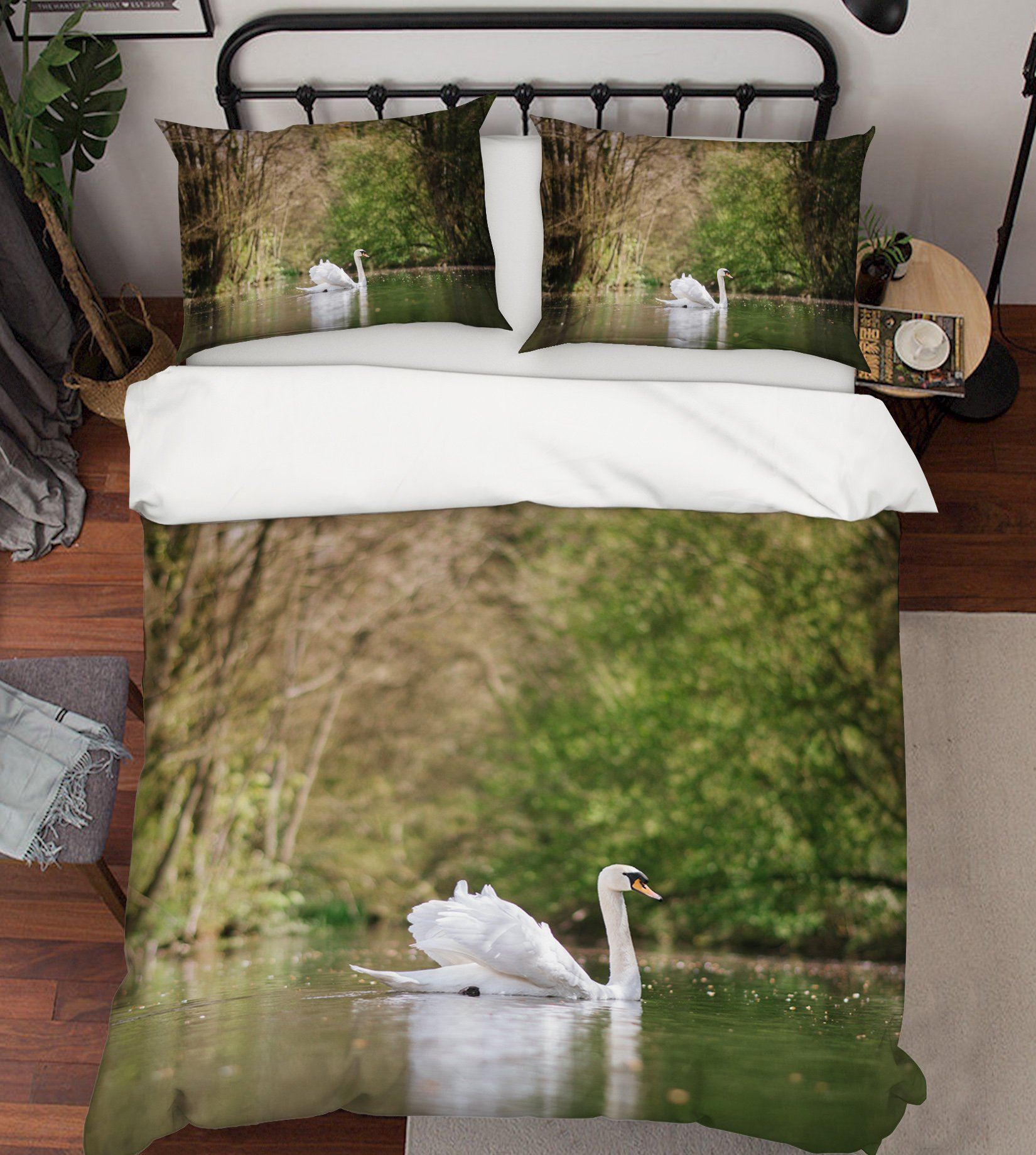 3D White Swan 2009 Bed Pillowcases Quilt Quiet Covers AJ Creativity Home