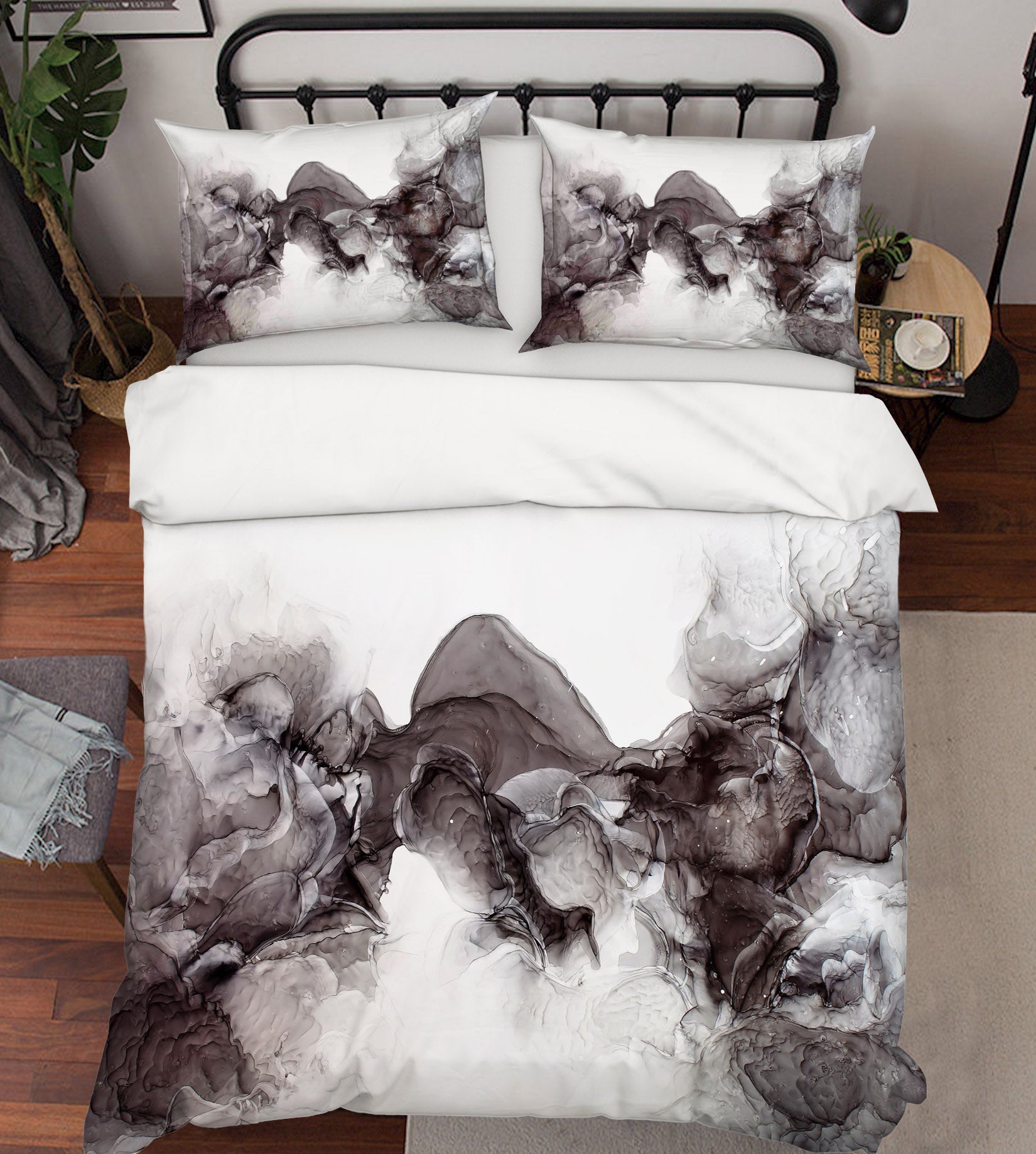 3D Black Gray 60138 Bed Pillowcases Quilt