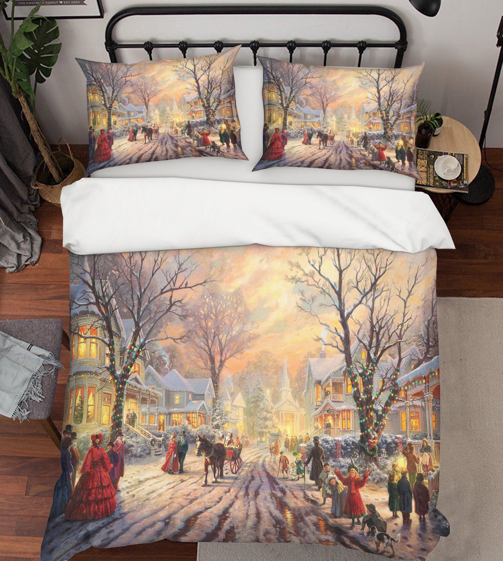 3D Christmas Sunset Junction 4 Bed Pillowcases Quilt Quiet Covers AJ Creativity Home