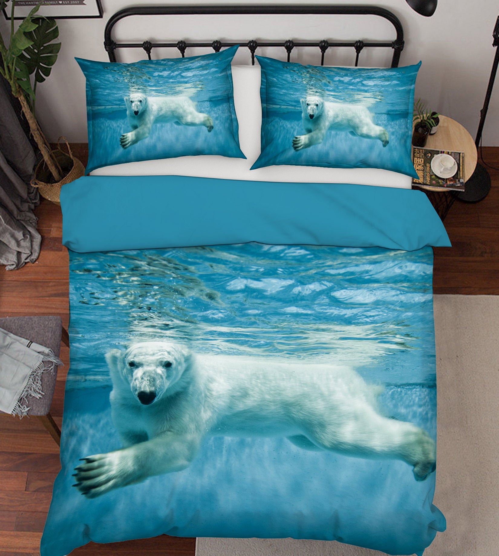 3D White Bear Swimming 102 Bed Pillowcases Quilt