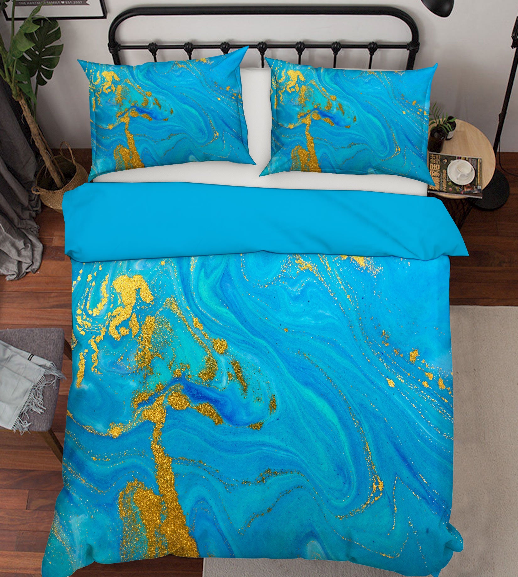 3D Blue Golden Texture 59135 Bed Pillowcases Quilt