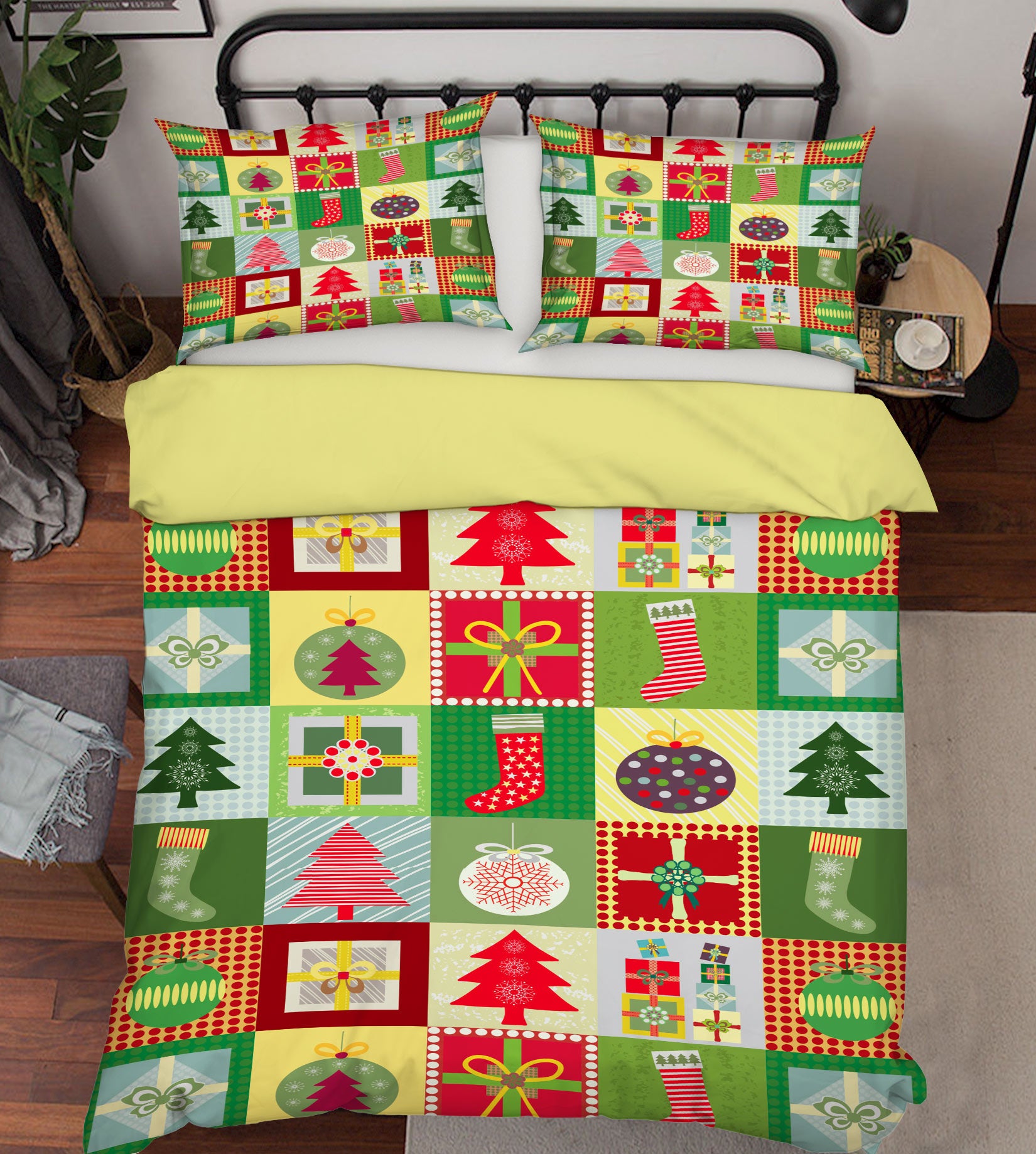 3D Square Pattern Tree Sock 51024 Christmas Quilt Duvet Cover Xmas Bed Pillowcases