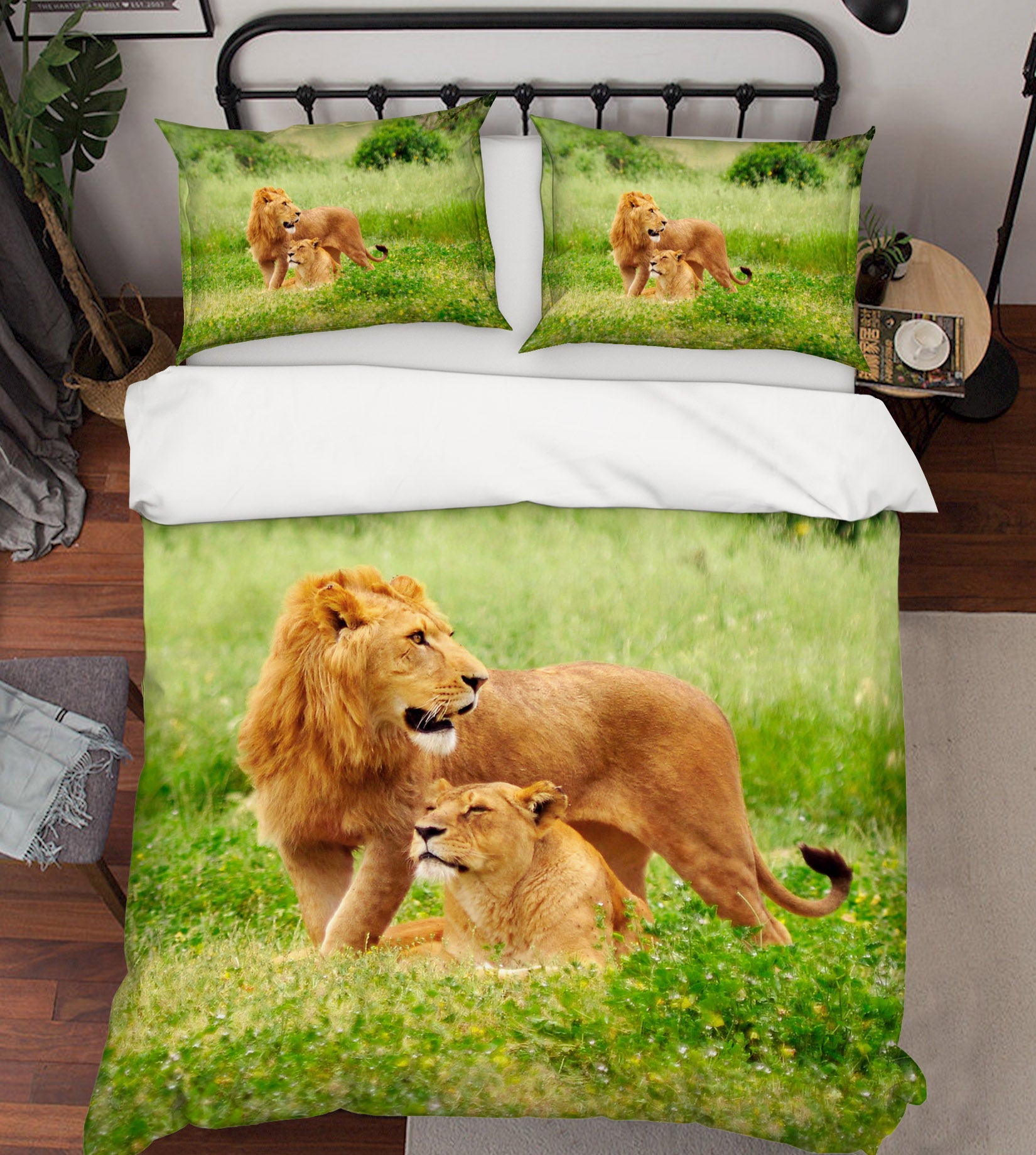 3D Lawn Lion 136 Bed Pillowcases Quilt