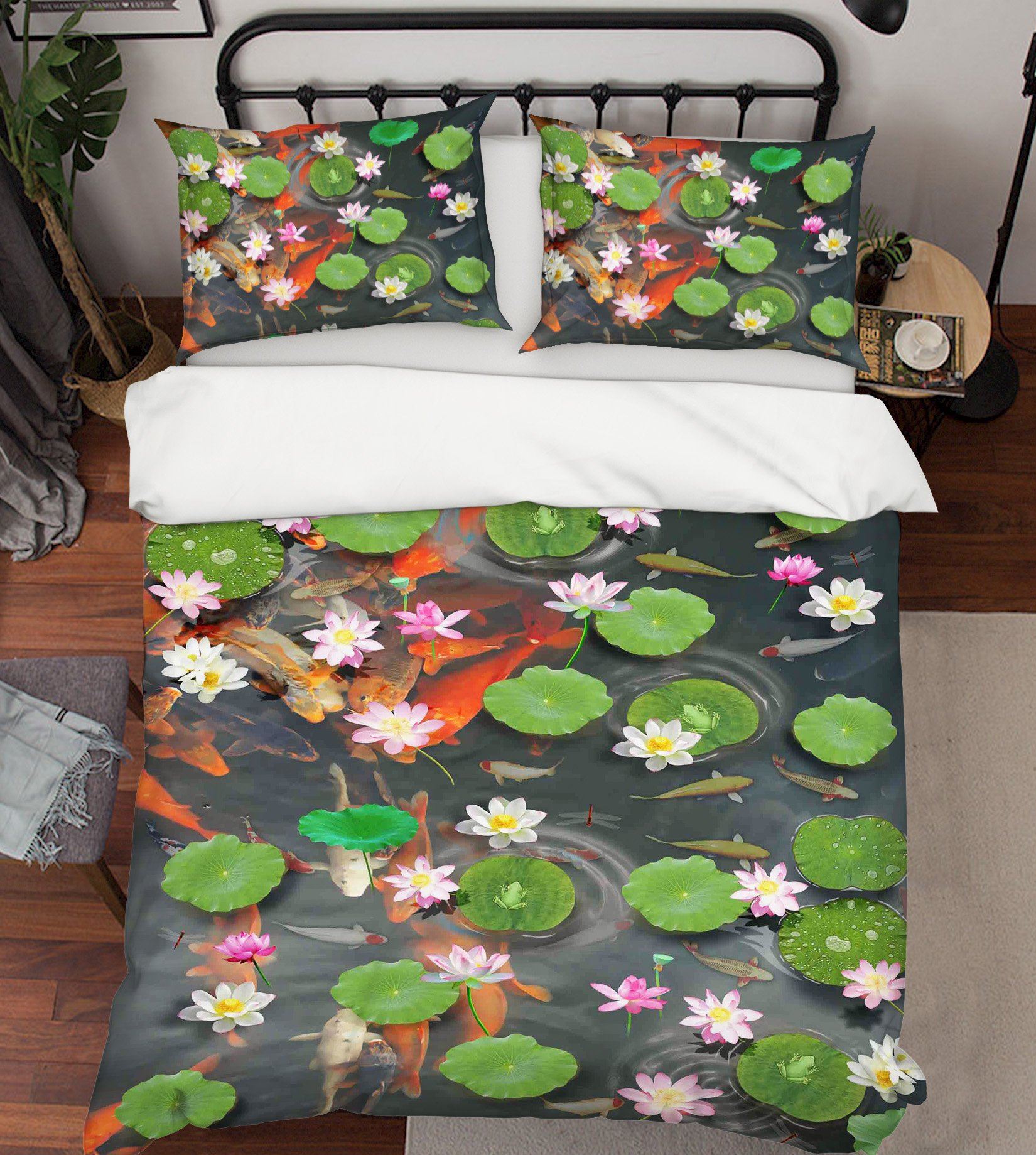 3D Lotus Pond Fish 216 Bed Pillowcases Quilt Wallpaper AJ Wallpaper