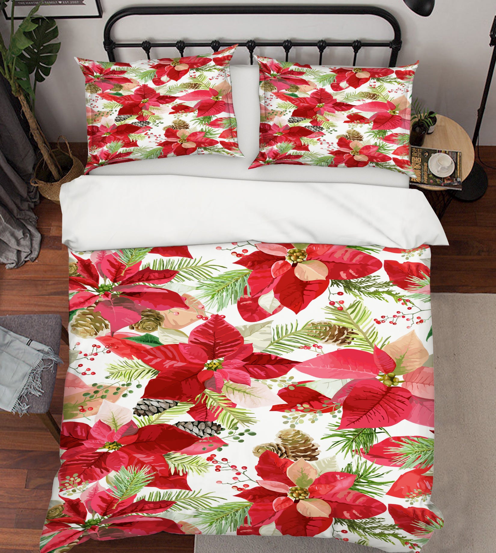 3D Red Leaves Flowers 50044 Christmas Quilt Duvet Cover Xmas Bed Pillowcases