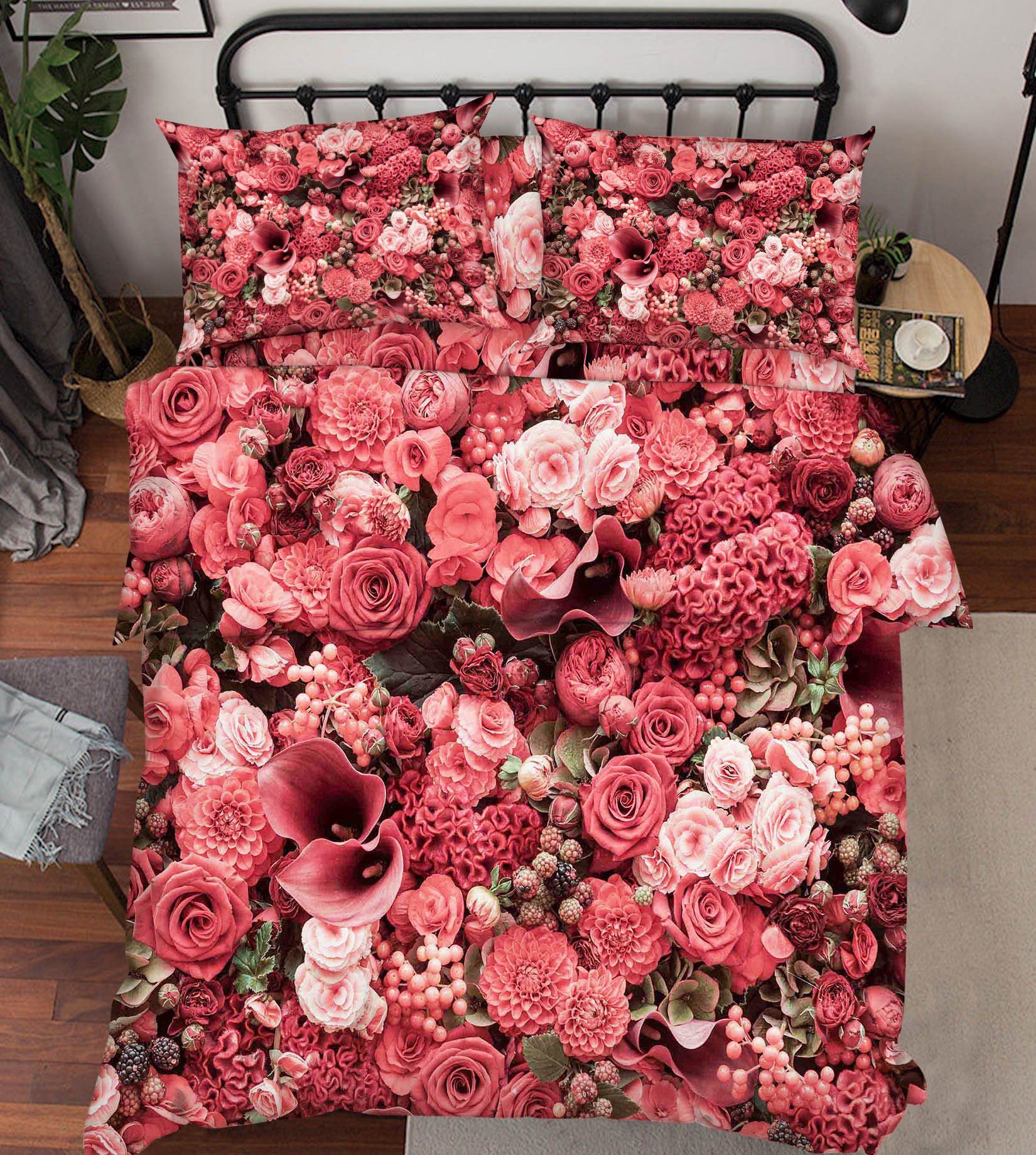 3D Red Flowers 50 Bed Pillowcases Quilt Wallpaper AJ Wallpaper