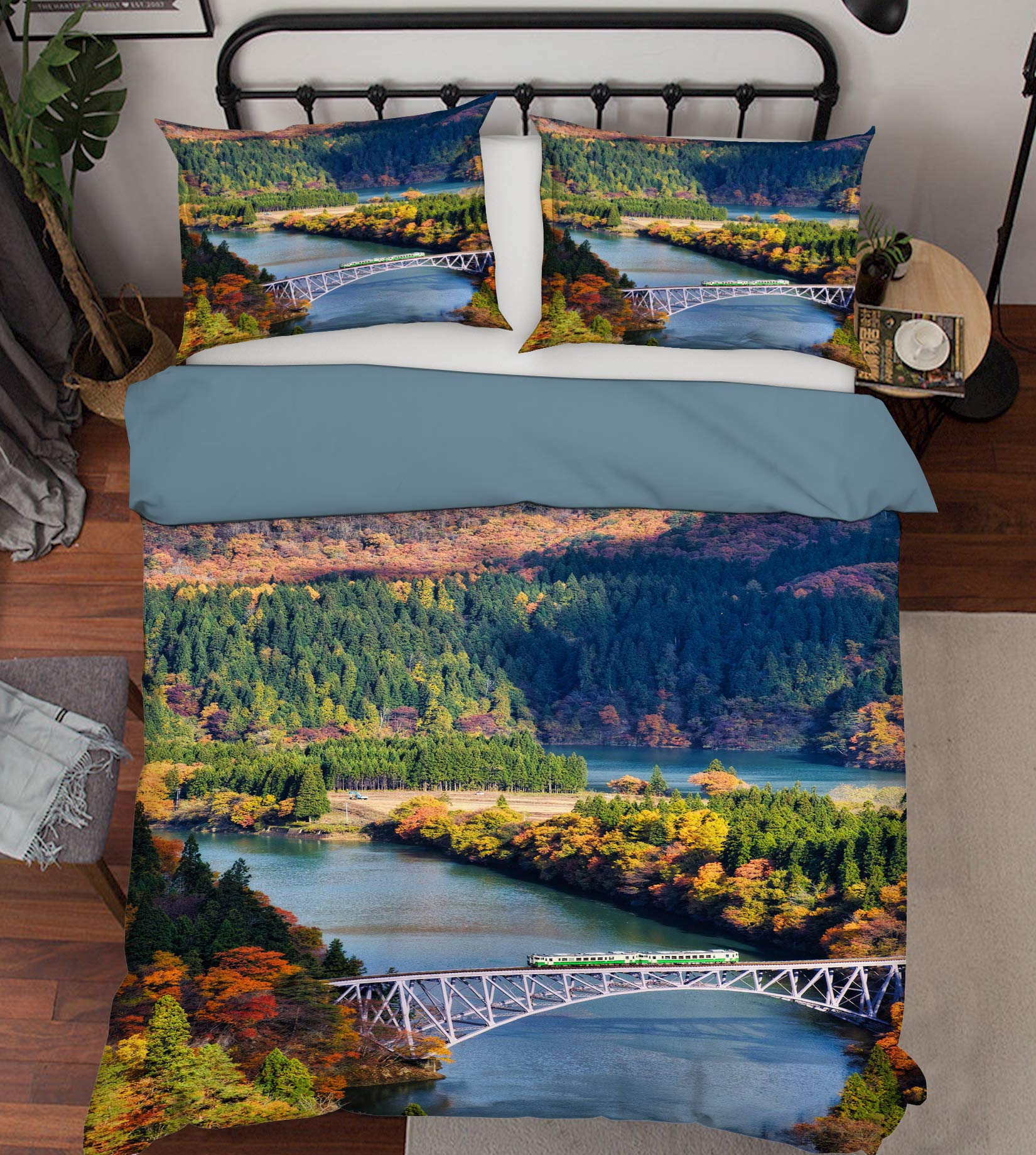 3D River Bridge 15176 Bed Pillowcases Quilt