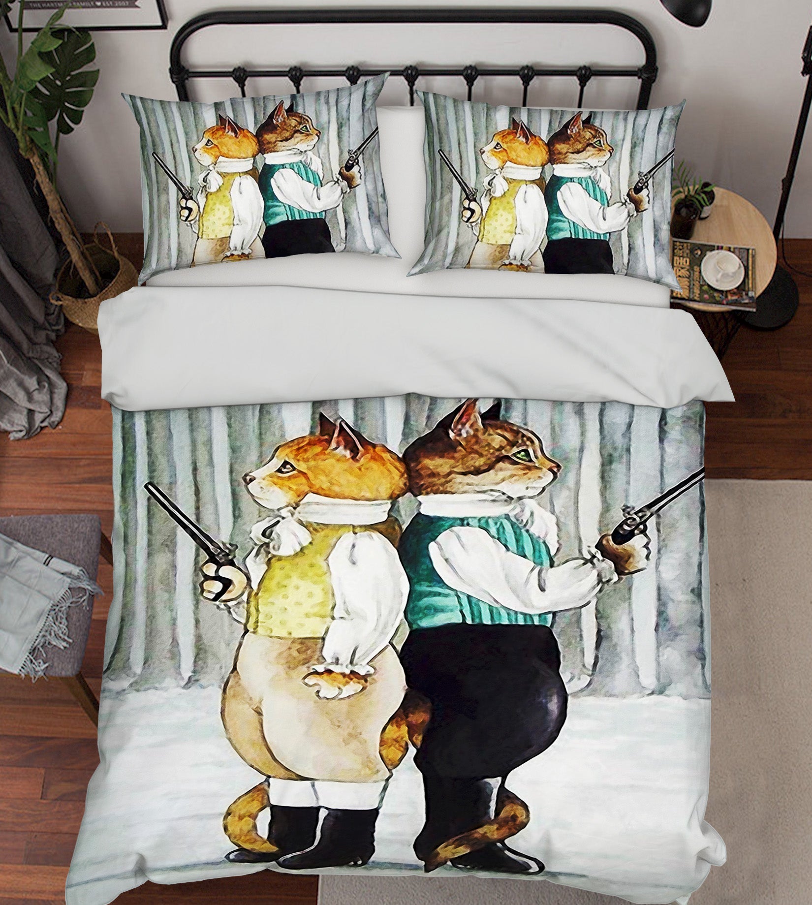 3D Two Cats 12135 Bed Pillowcases Quilt