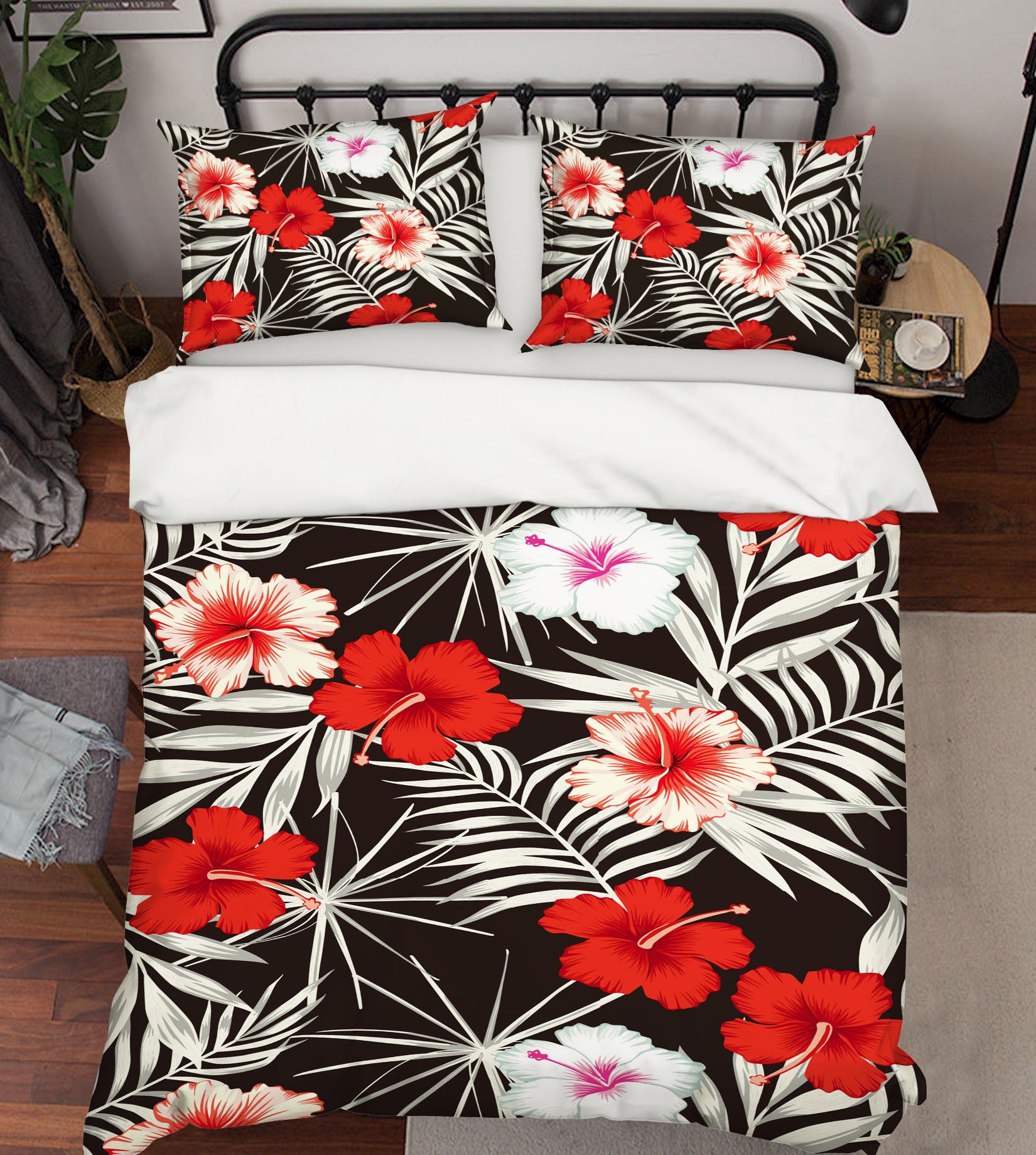 3D Red Black Flowers 60241 Bed Pillowcases Quilt