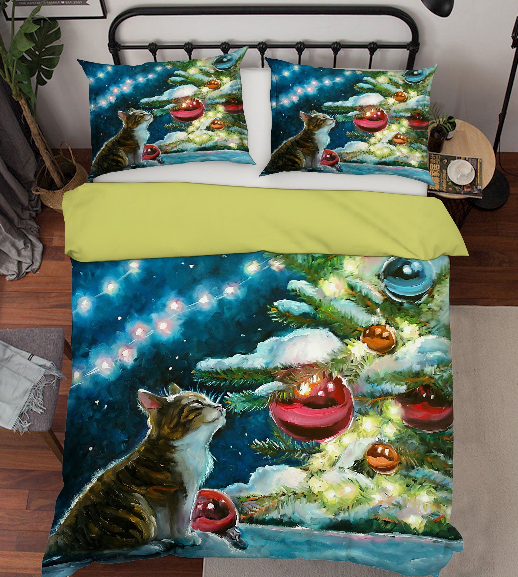 3D Cat Red Ball Tree 51027 Christmas Quilt Duvet Cover Xmas Bed Pillowcases