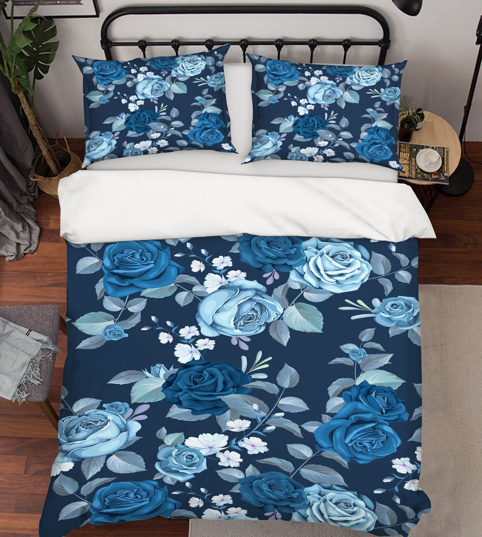 3D Blue Flowers 61006 Bed Pillowcases Quilt